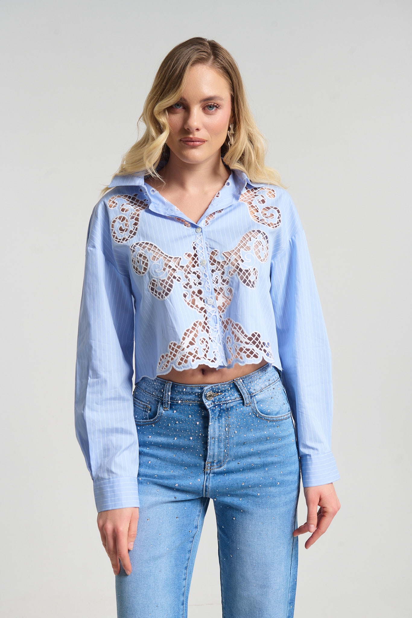 Laced Striped Short Shirt