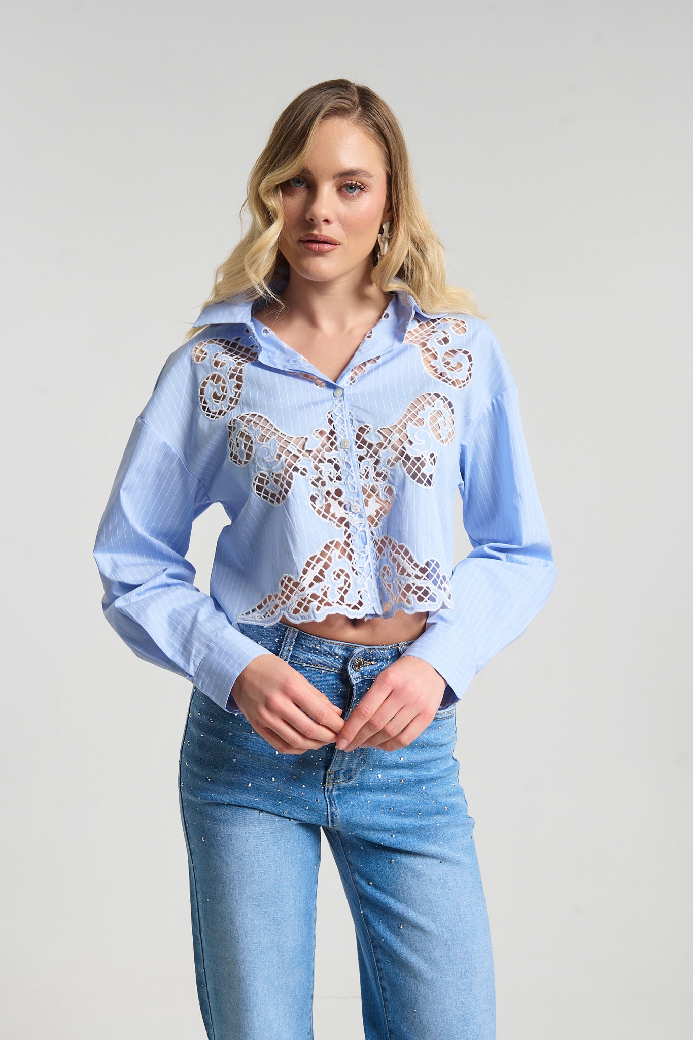 Laced Striped Short Shirt