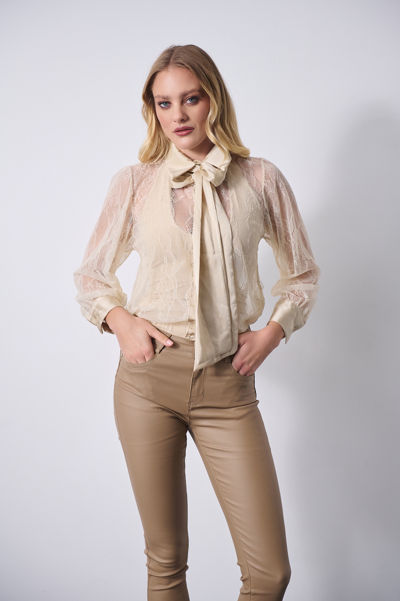 Πουκάμισο Δαντέλα Δετό Σατέν