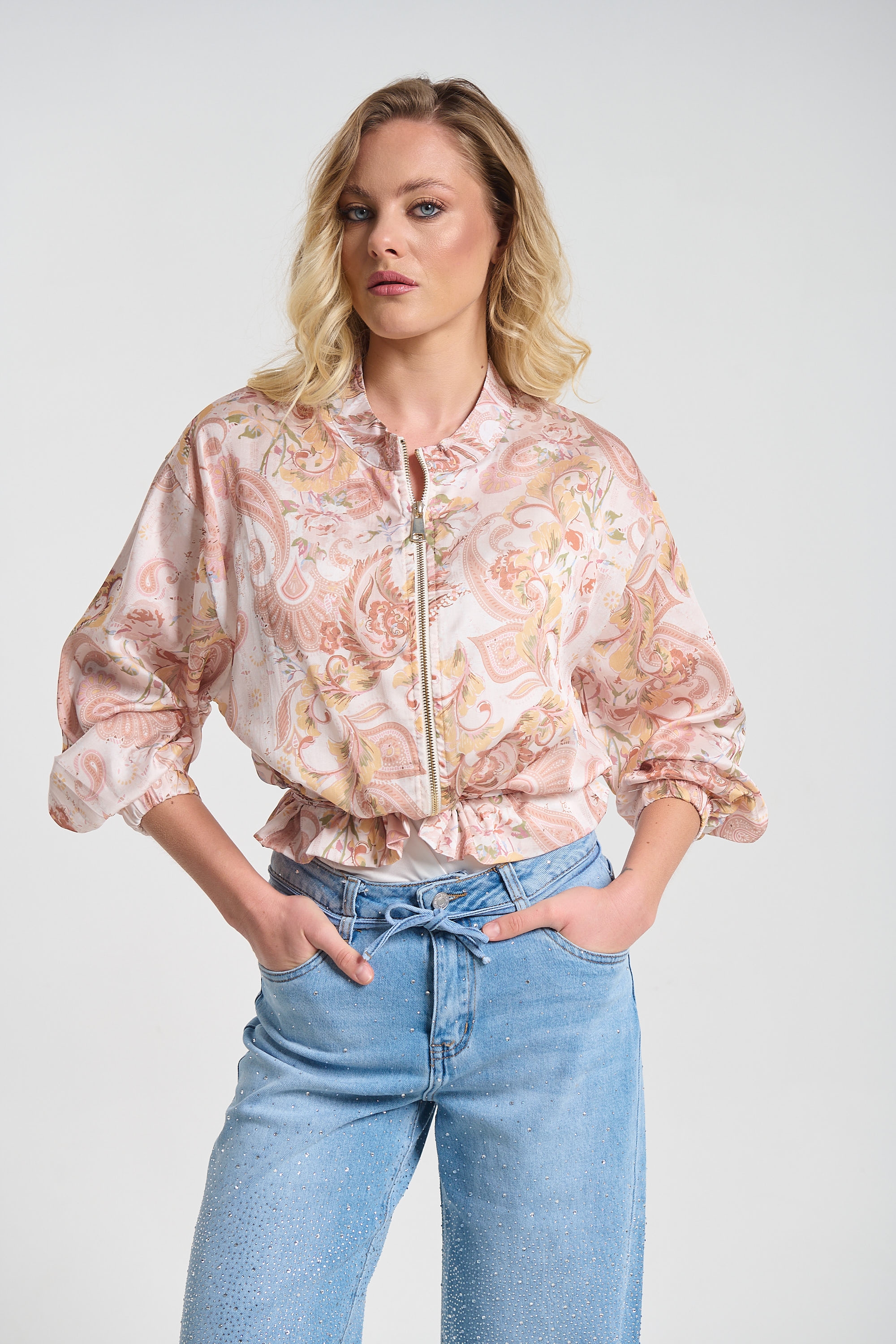 Patterned Jacket with Mao Collar