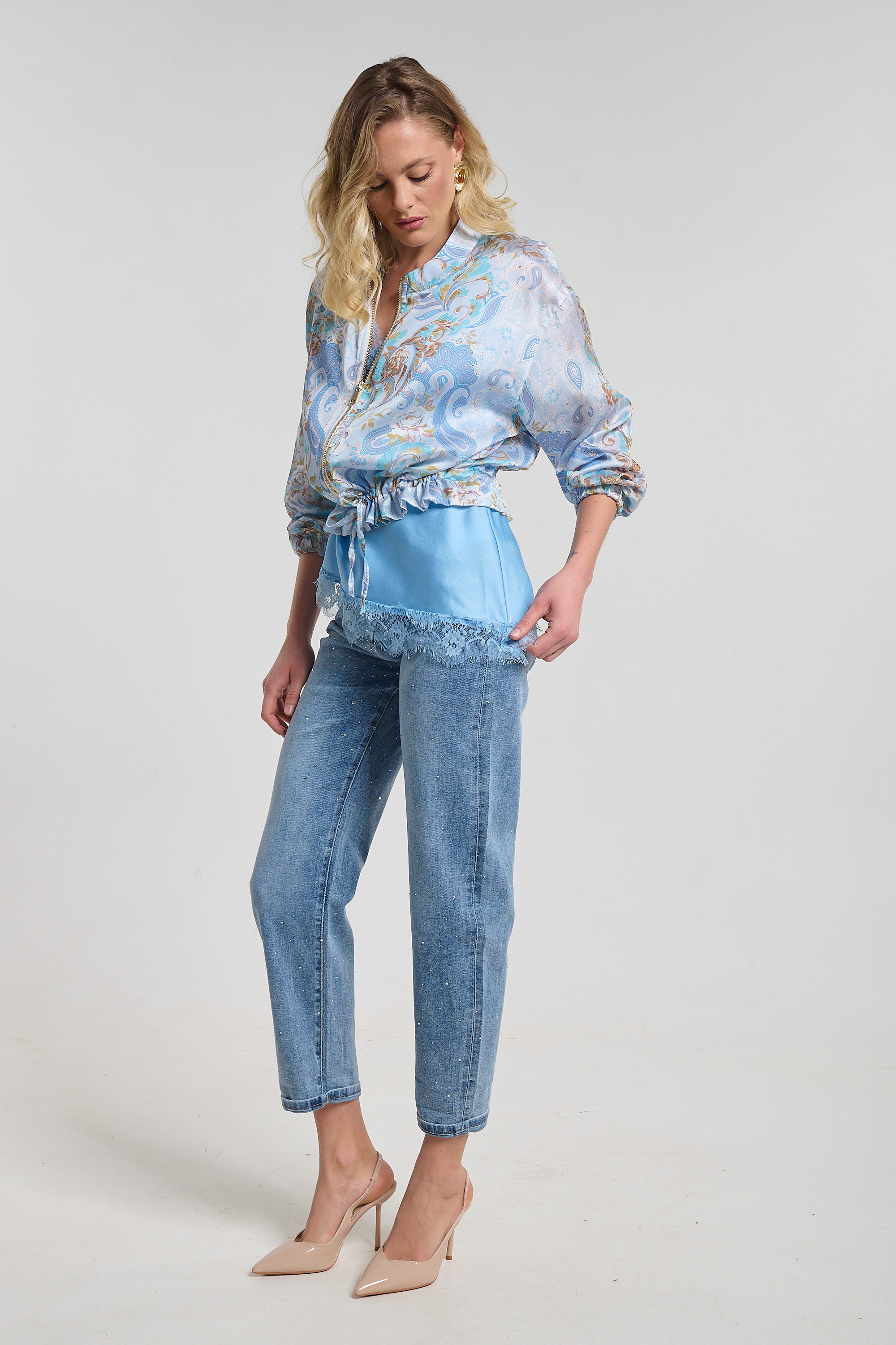 Patterned Jacket with Mao Collar