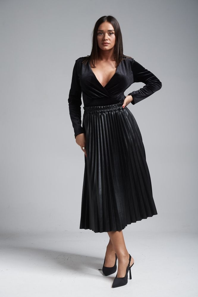 Φούστα Midi Πλισέ Δερματίνη
