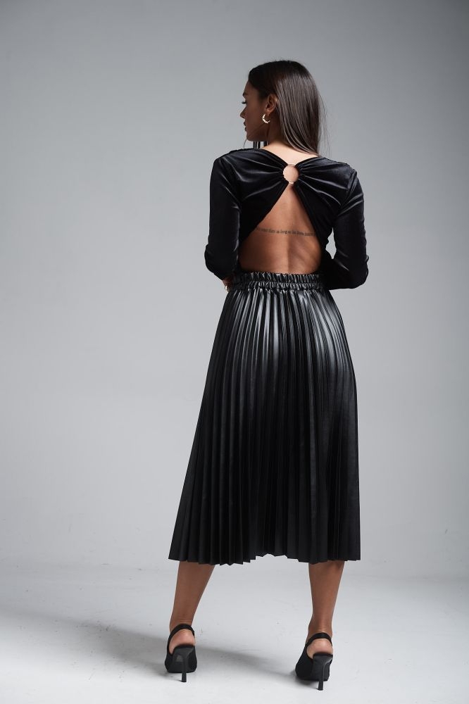 Φούστα Midi Πλισέ Δερματίνη