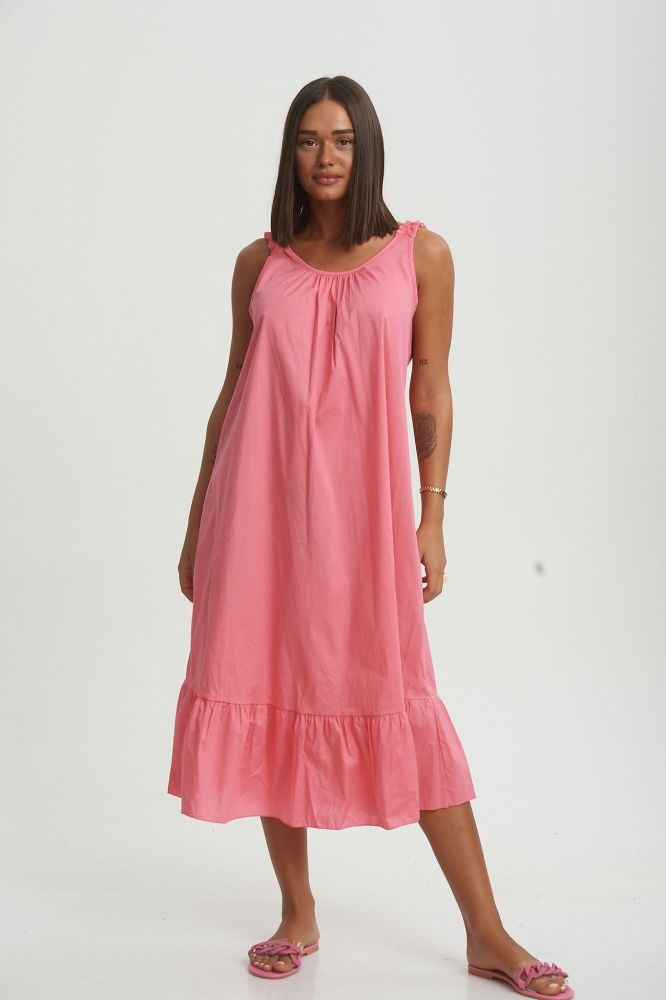 Φόρεμα Ποπλίνα Με Λάστιχο Στις Ράντες