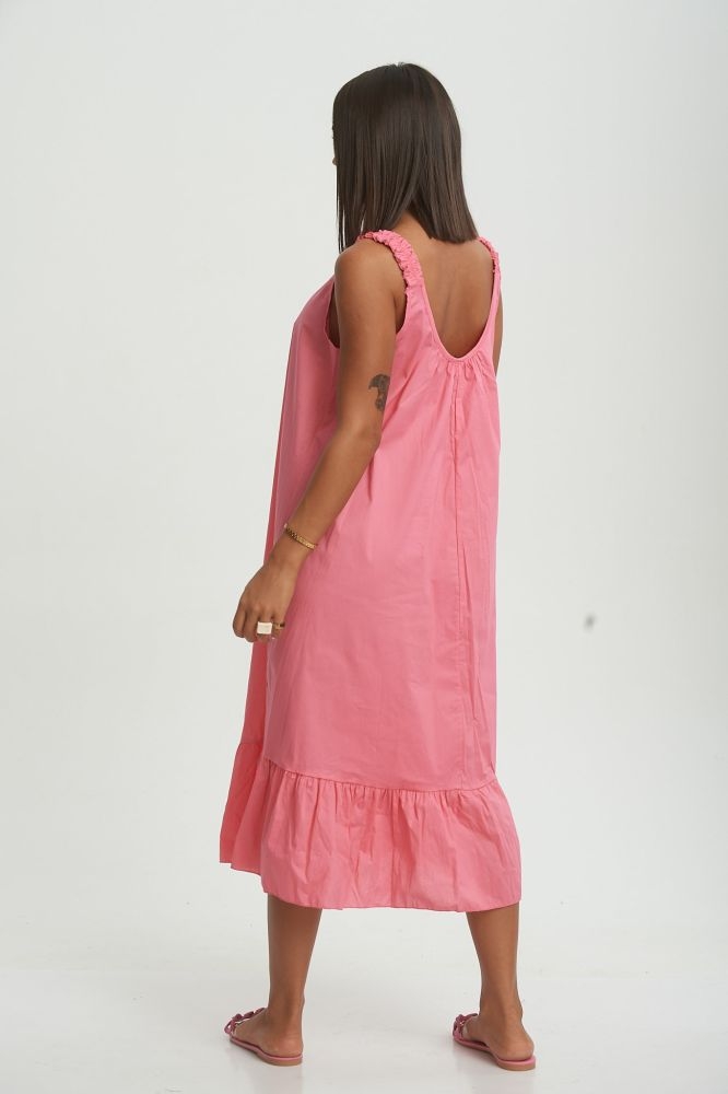 Φόρεμα Ποπλίνα Με Λάστιχο Στις Ράντες