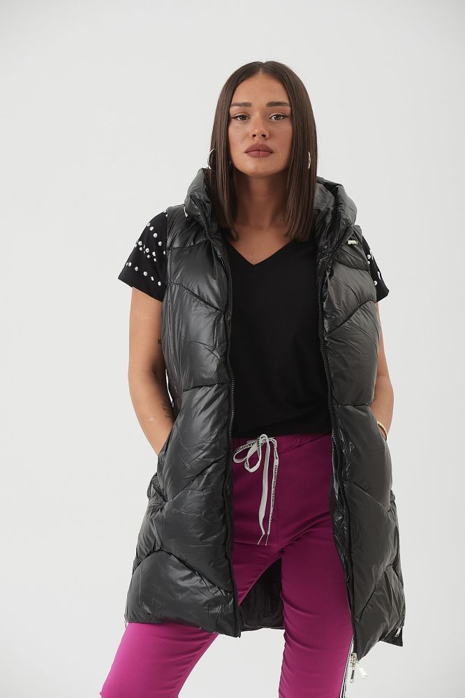 Μπουφάν Αμάνικο Μακρύ Με Φερμουάρ Πλάι