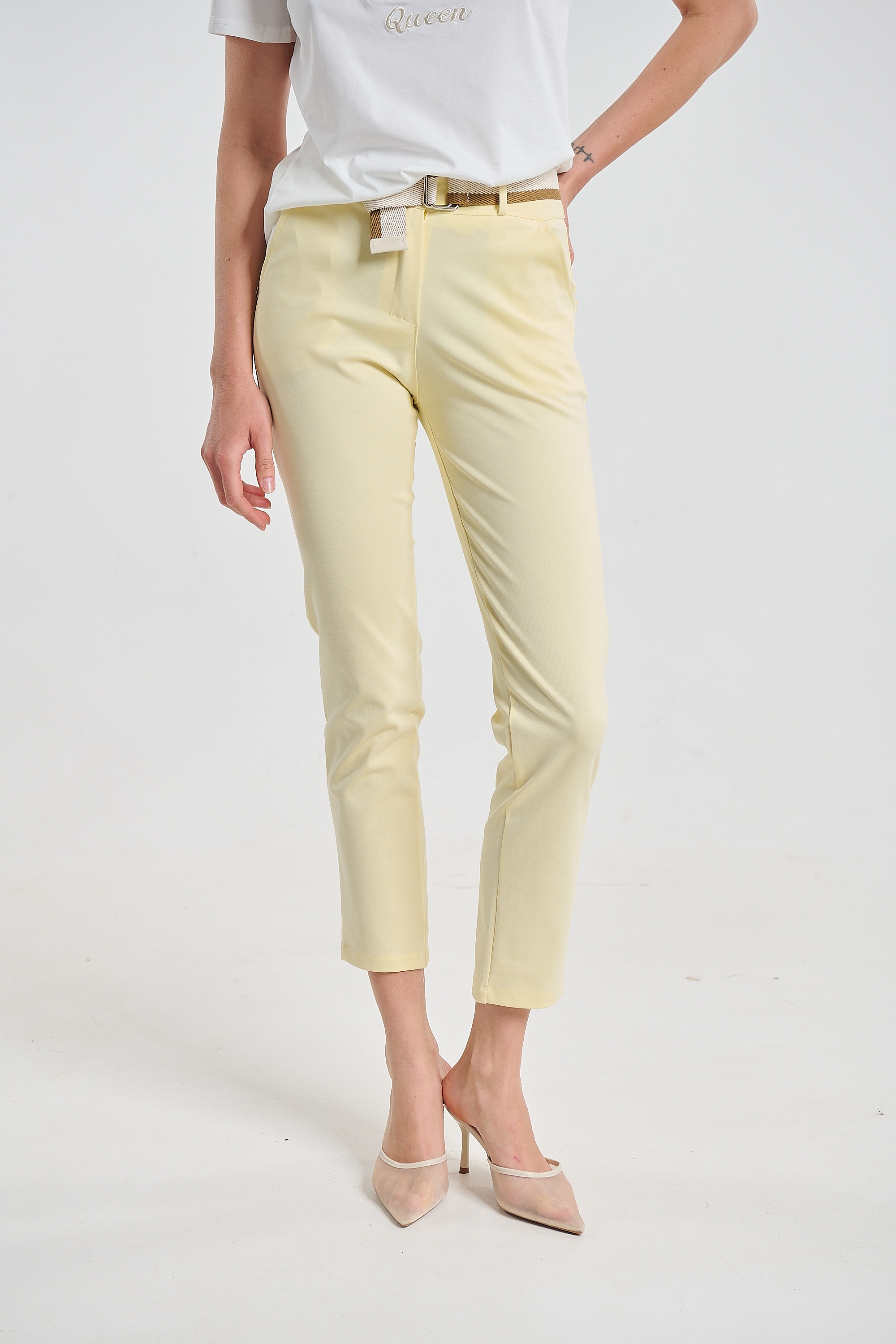 Belted Pants with Elastic Waist