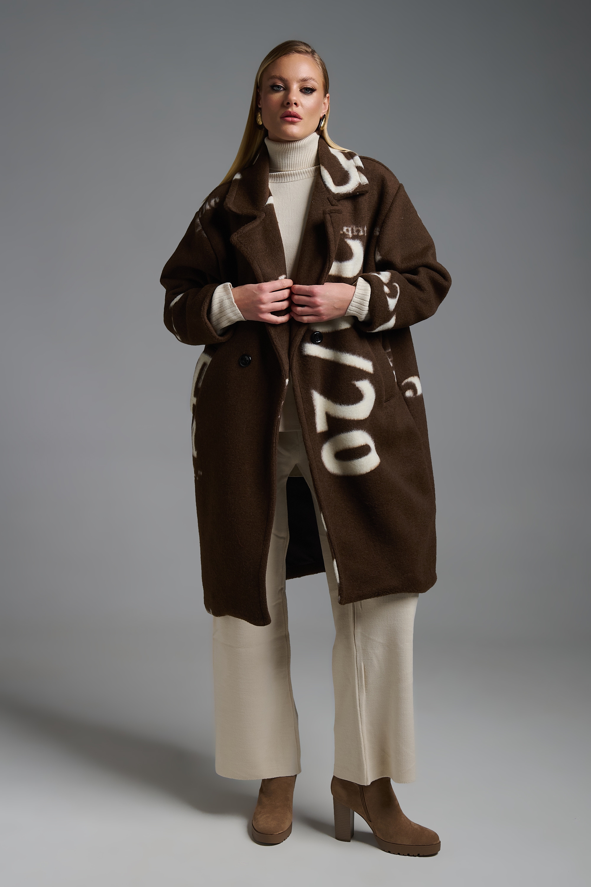 Letter Printed Mohair Coat
