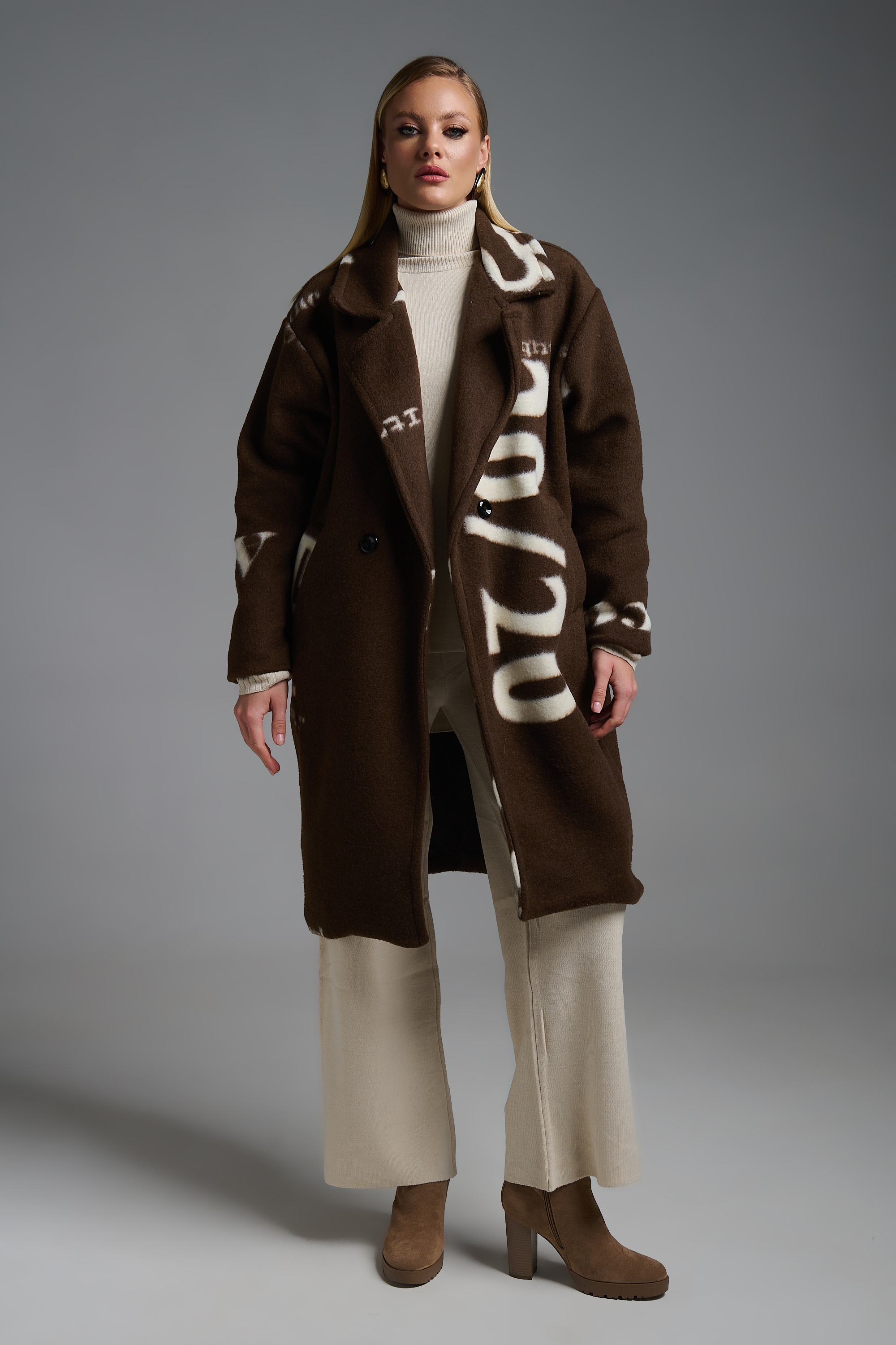 Letter Printed Mohair Coat
