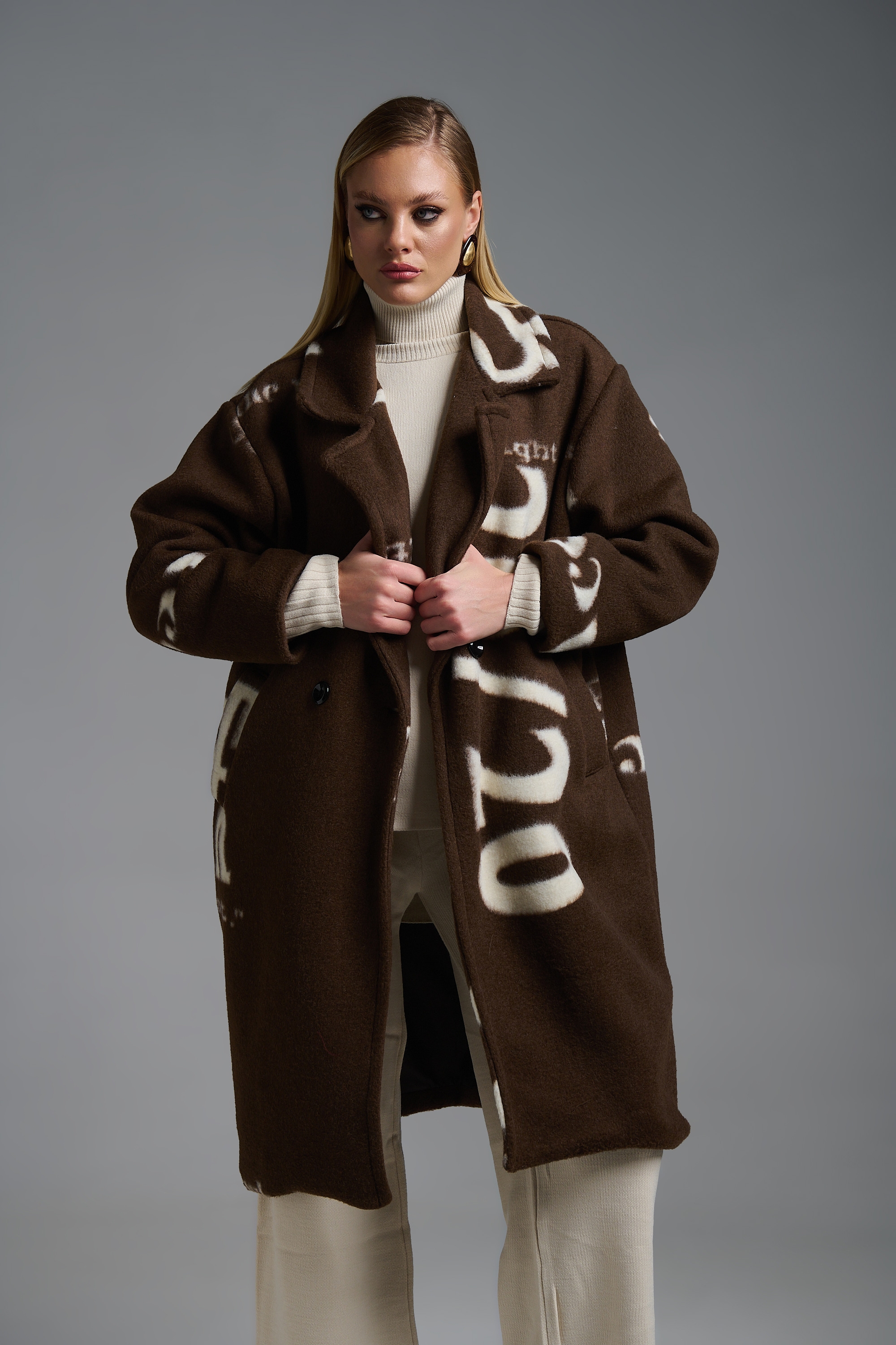 Letter Printed Mohair Coat