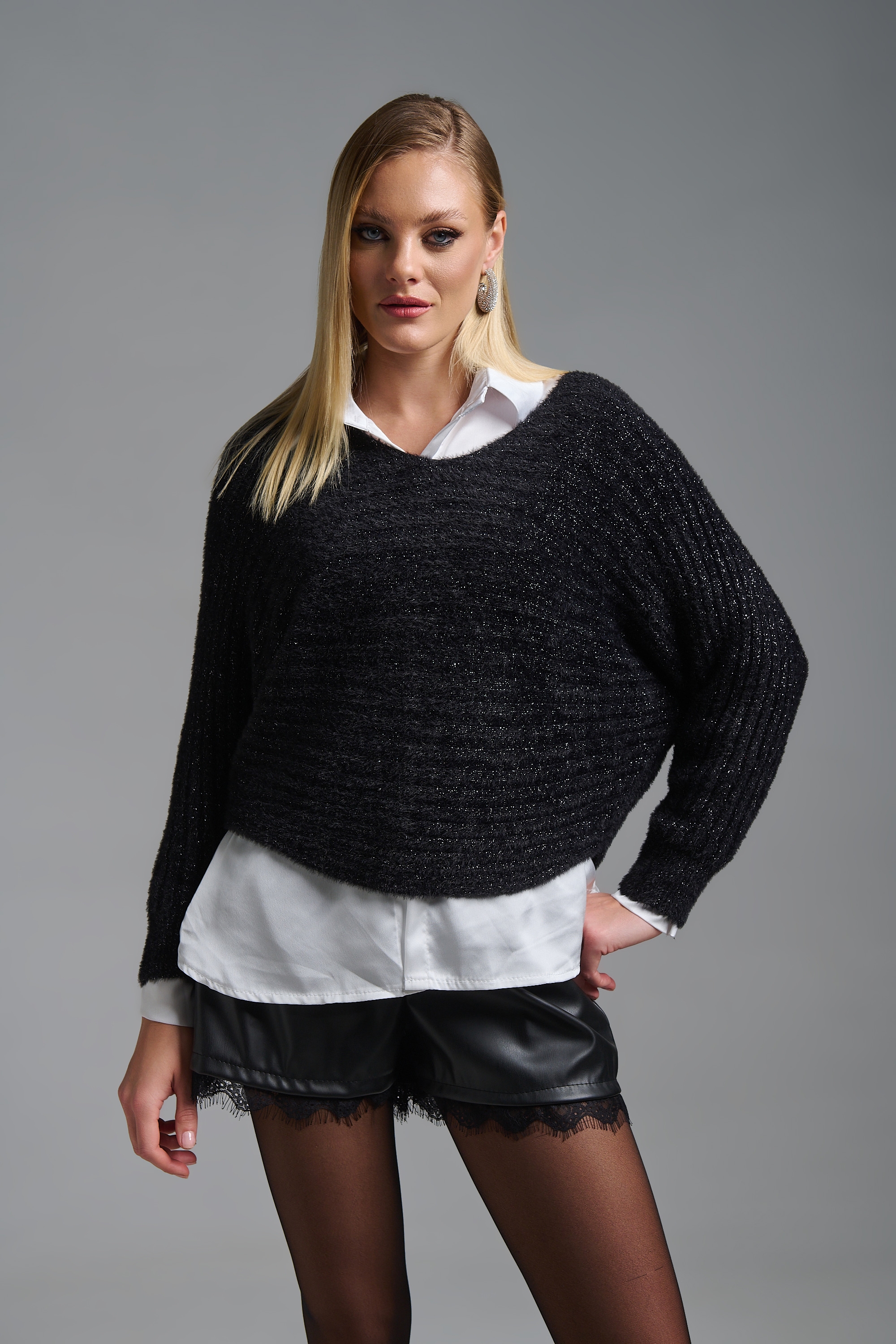 Μπλούζα Μοχέρ Με Χρυσή Κλωστή