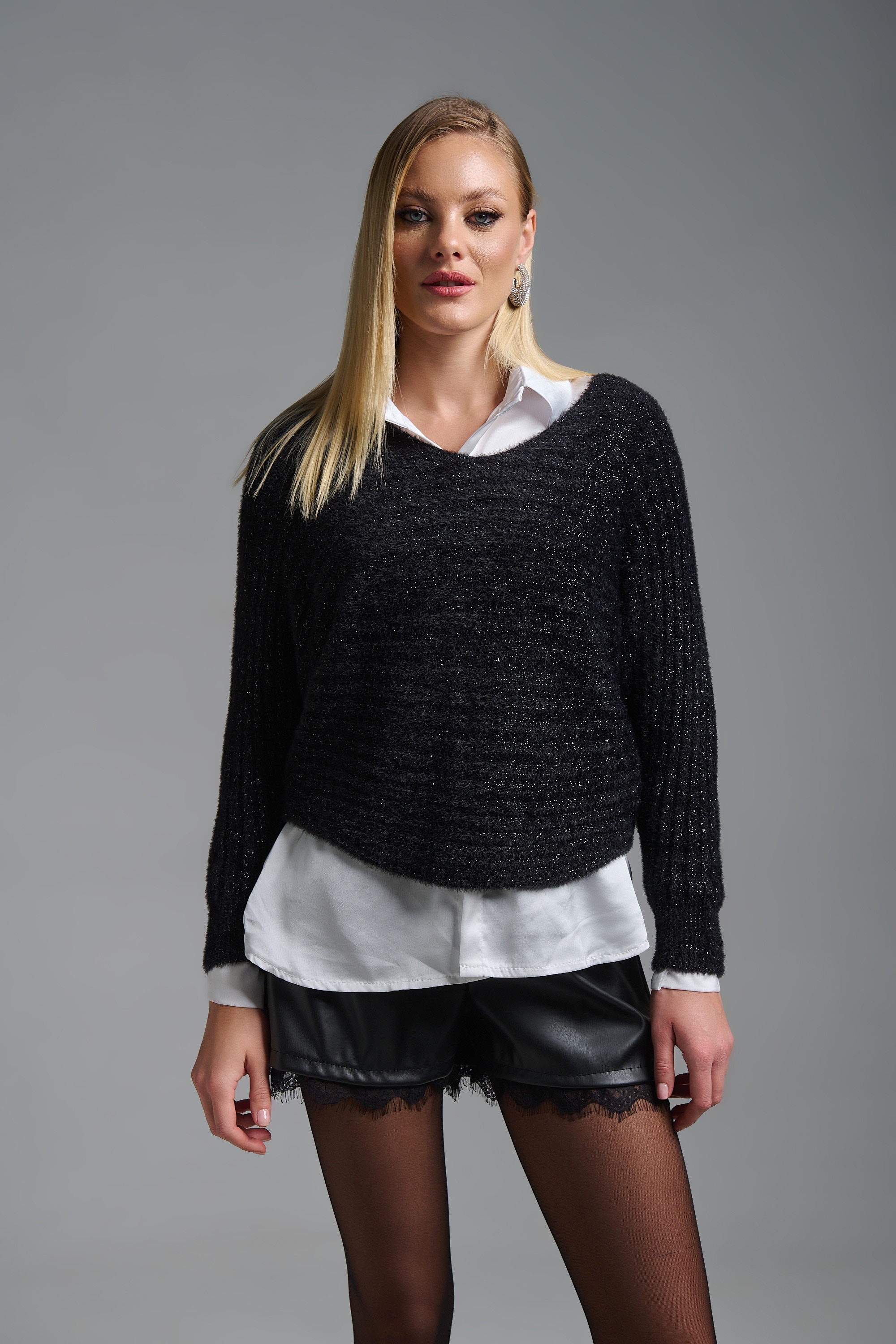 Μπλούζα Μοχέρ Με Χρυσή Κλωστή