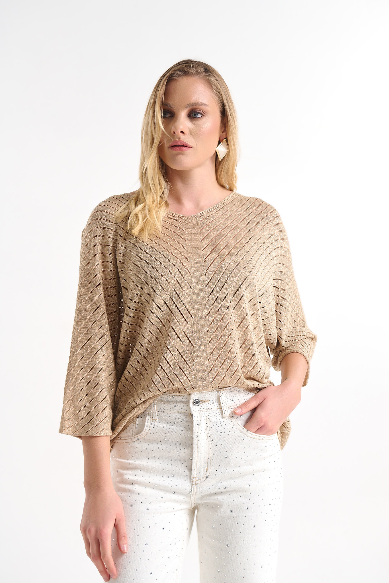 Μπλούζα Λούρεξ Με V Λαιμόκοψη