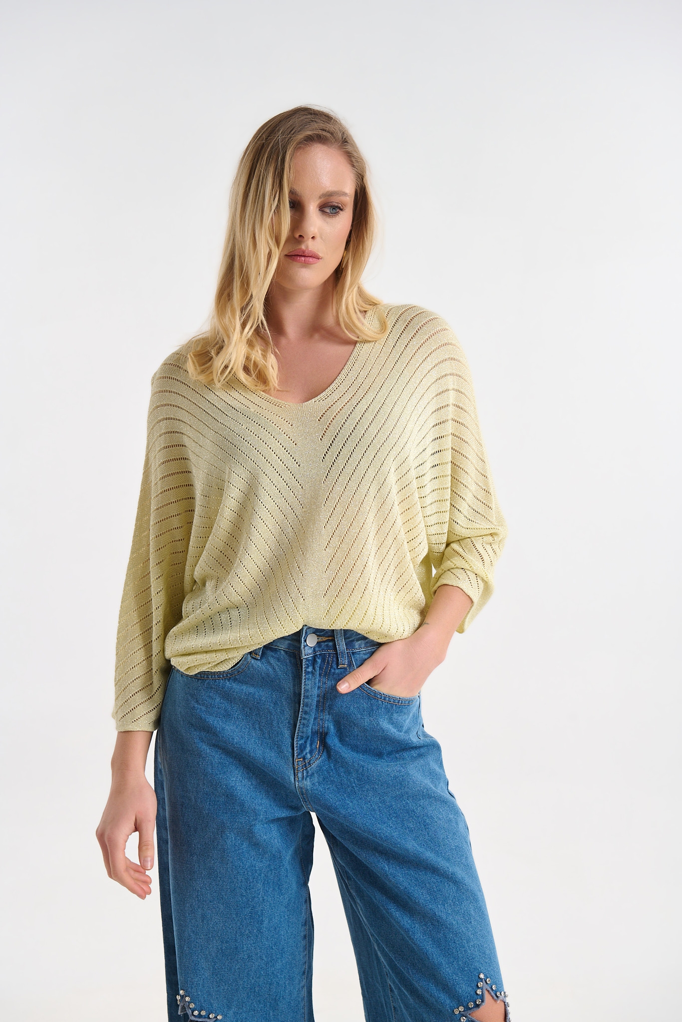 Μπλούζα Λούρεξ Με V Λαιμόκοψη