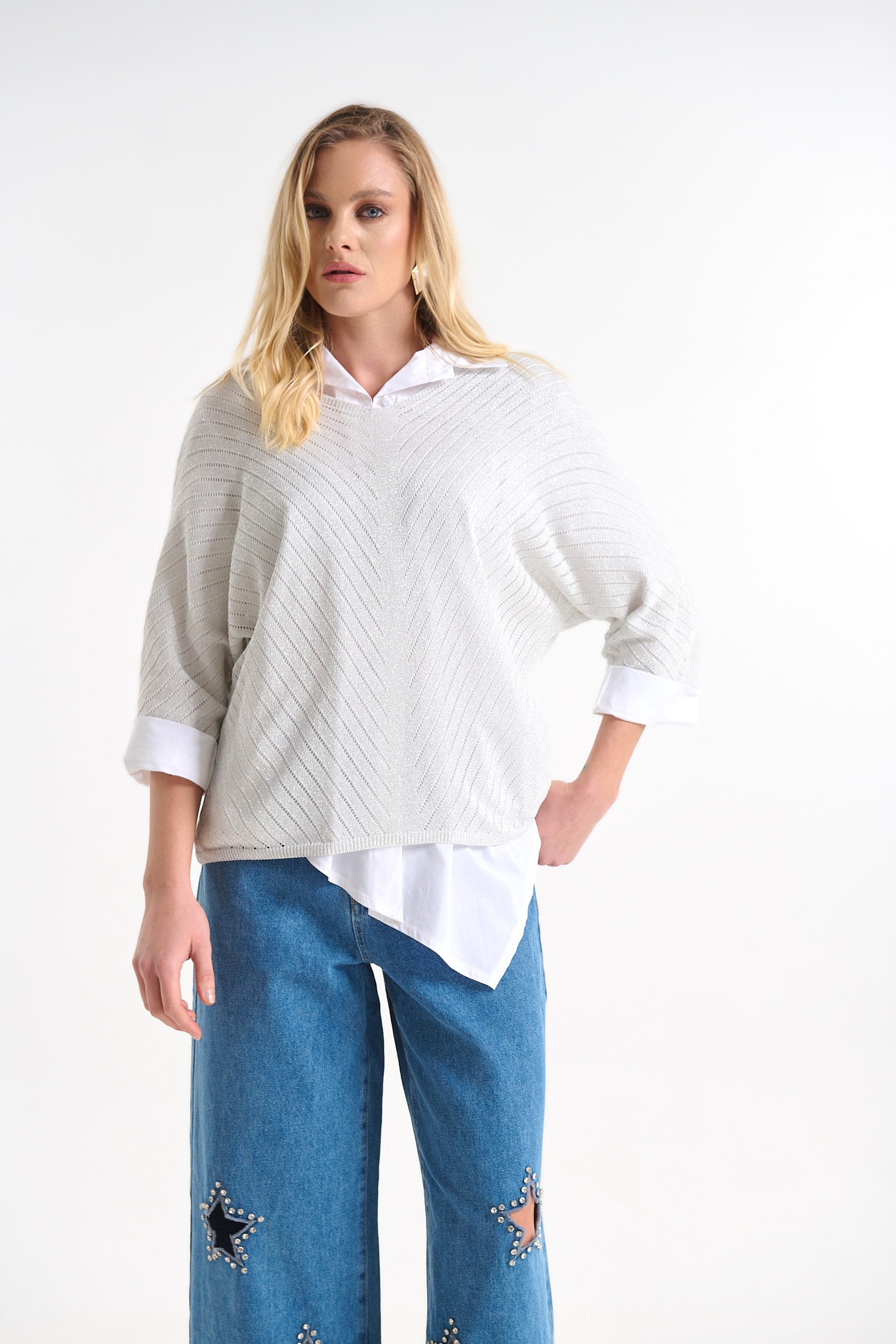 Μπλούζα Λούρεξ Με V Λαιμόκοψη