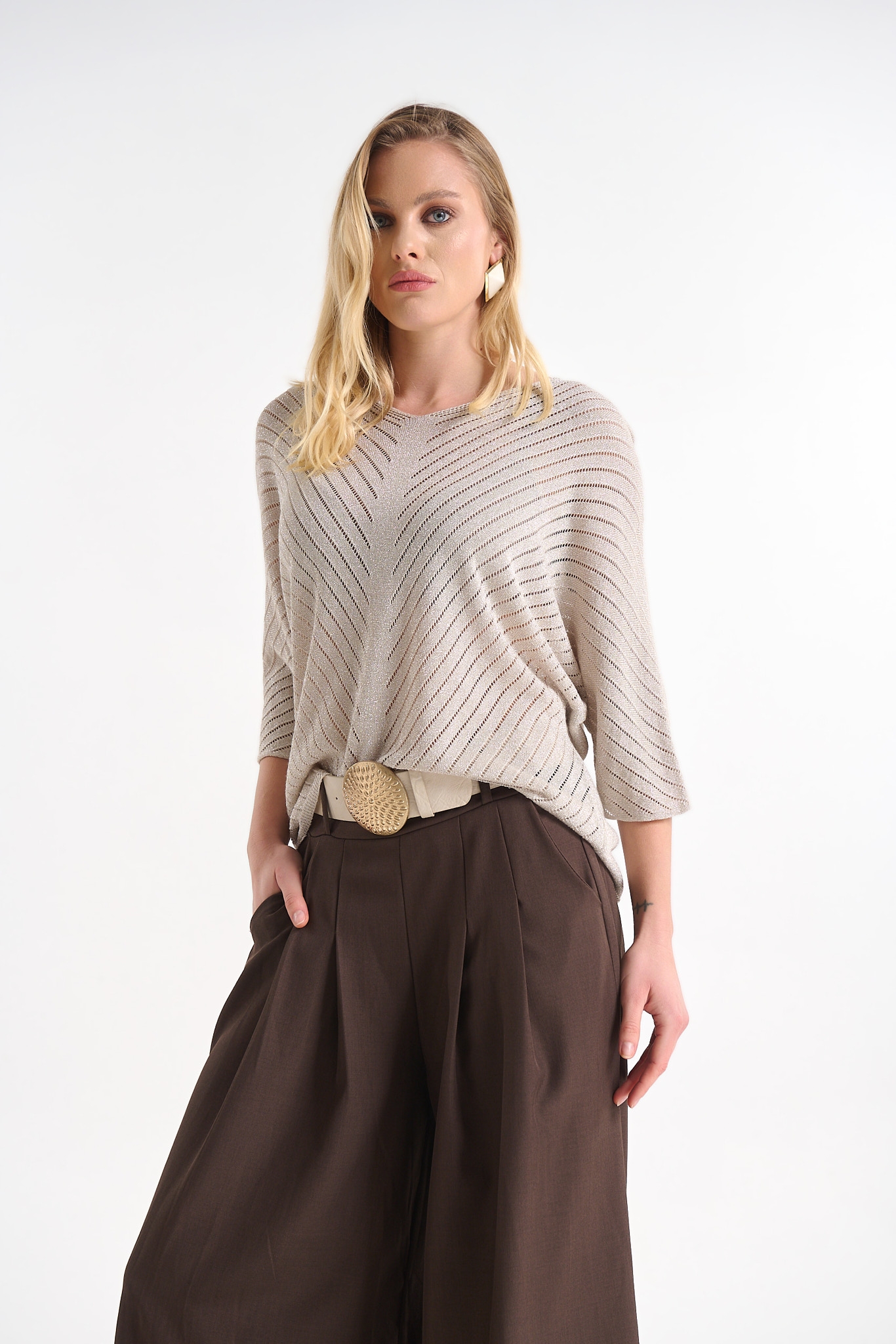 Μπλούζα Λούρεξ Με V Λαιμόκοψη