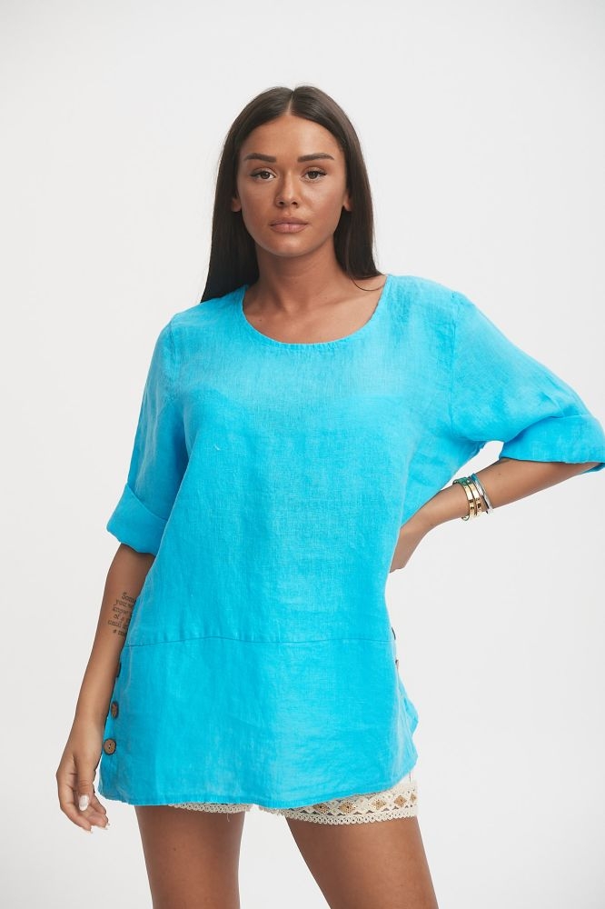 Μπλούζα Λινή Με Διακοσμητικά Κουμπιά Πλάι