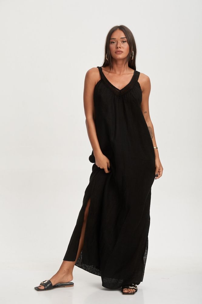 Φόρεμα Λινό Με Σχέδιο Στο Λαιμό