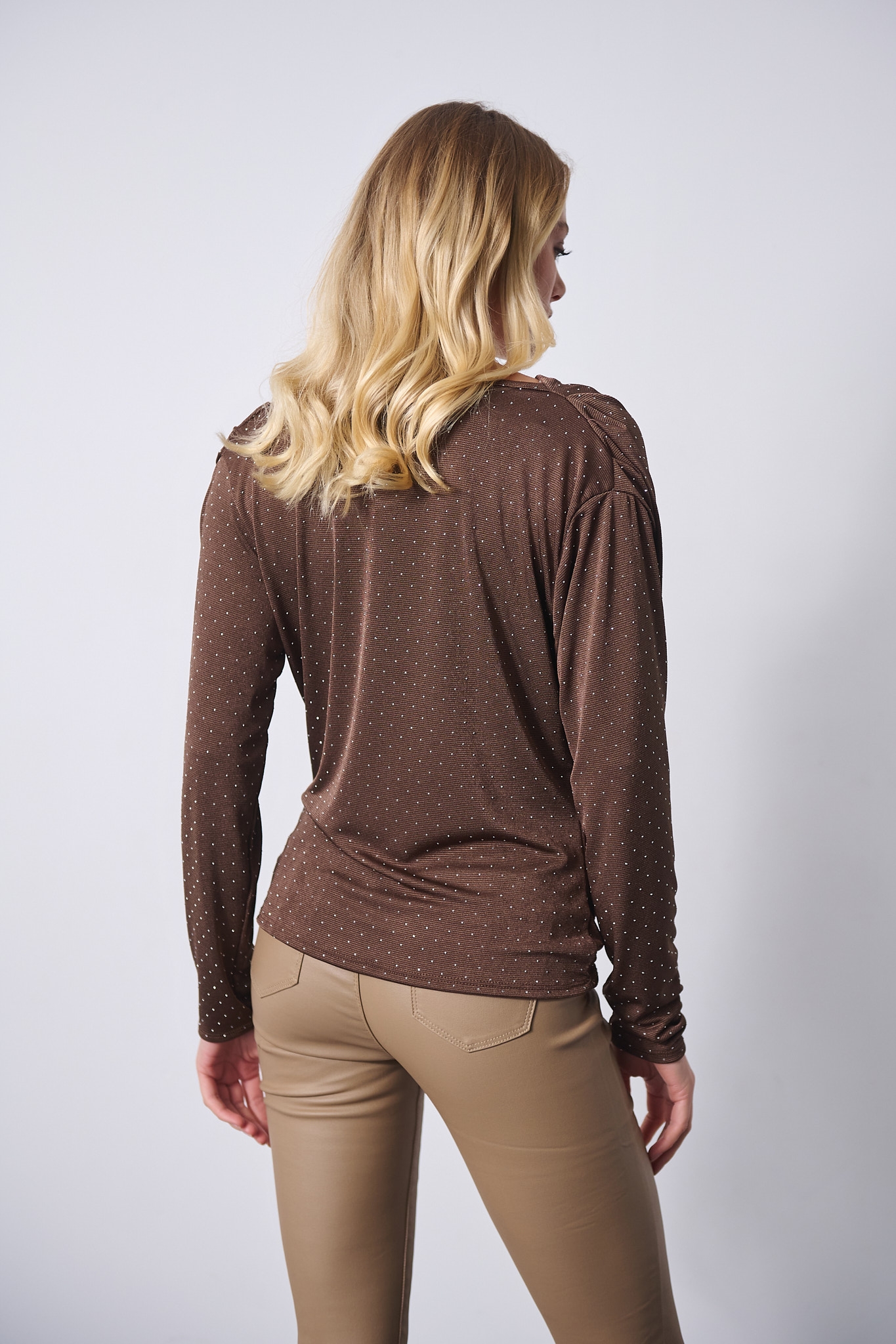 Μπλούζα Μακρυμάνικη Ντραπέ Πικέ Με Στρας