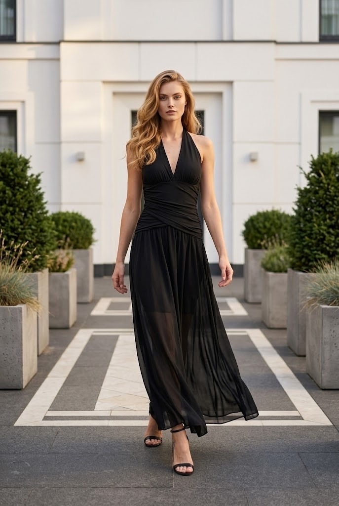 Halter Neck Maxi Dress with Draping