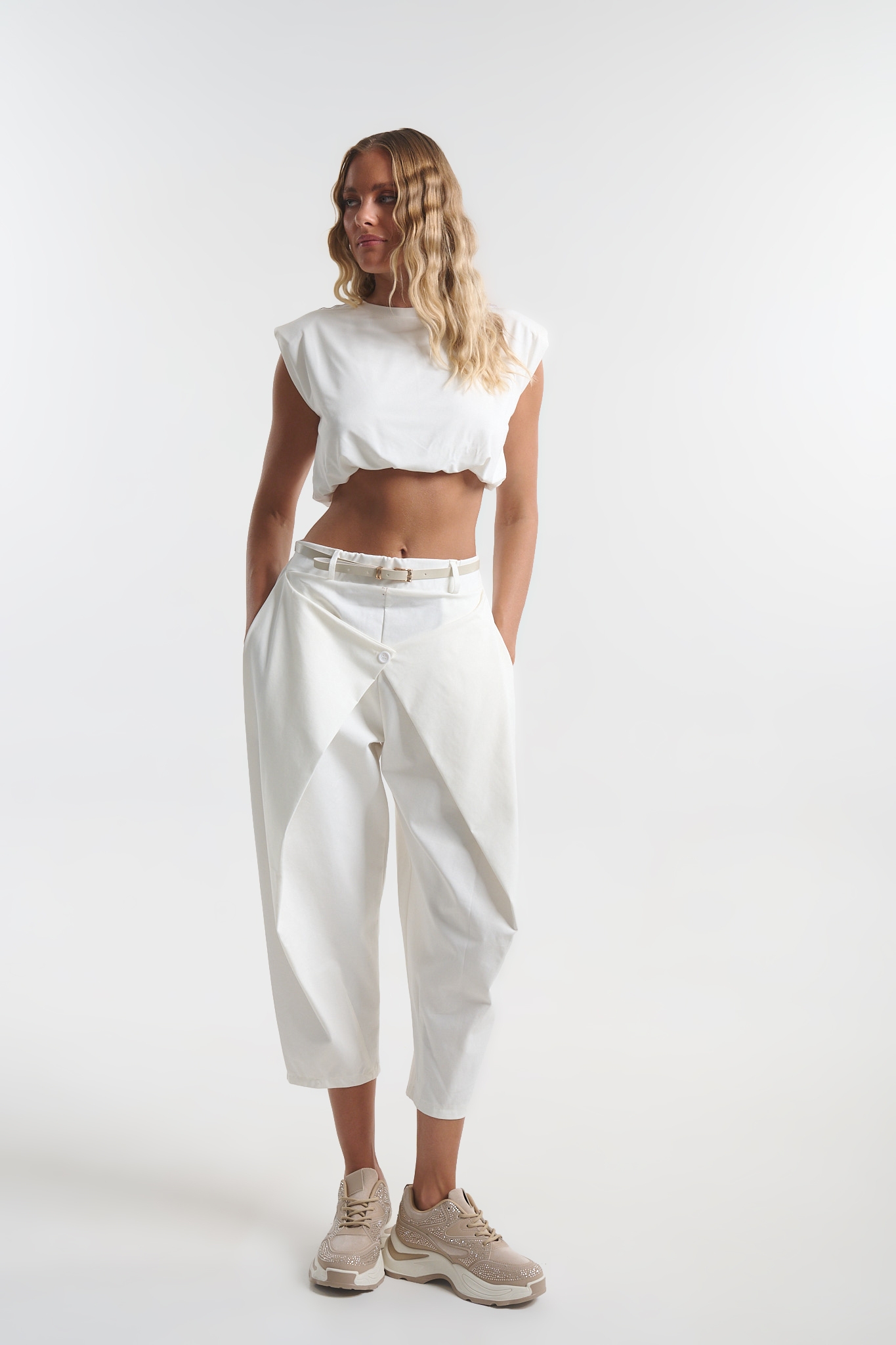 Women’s Harem Trousers with Belt & Asymmetric Detail