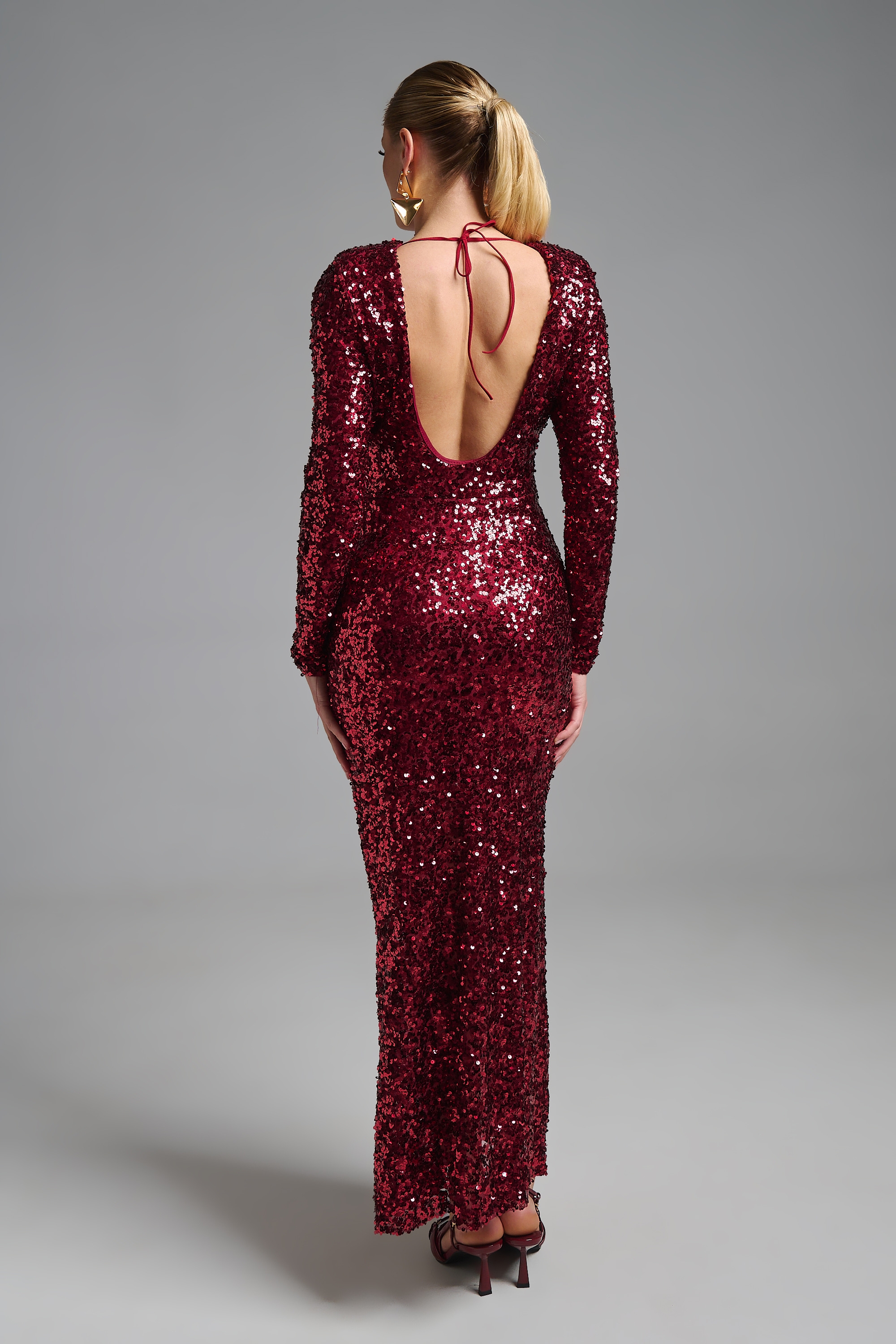 Sequin Maxi Long-Sleeved Dress