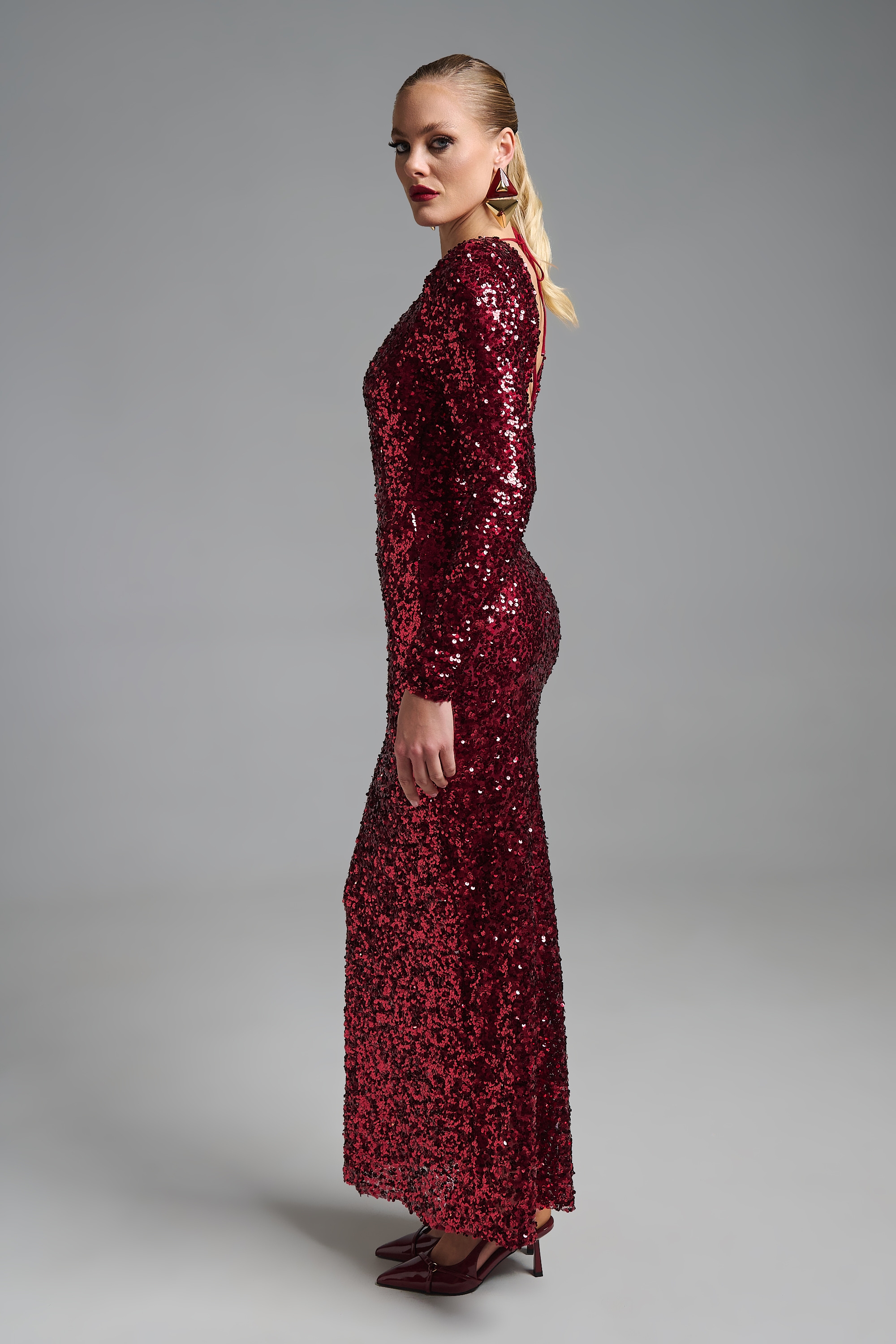 Sequin Maxi Long-Sleeved Dress