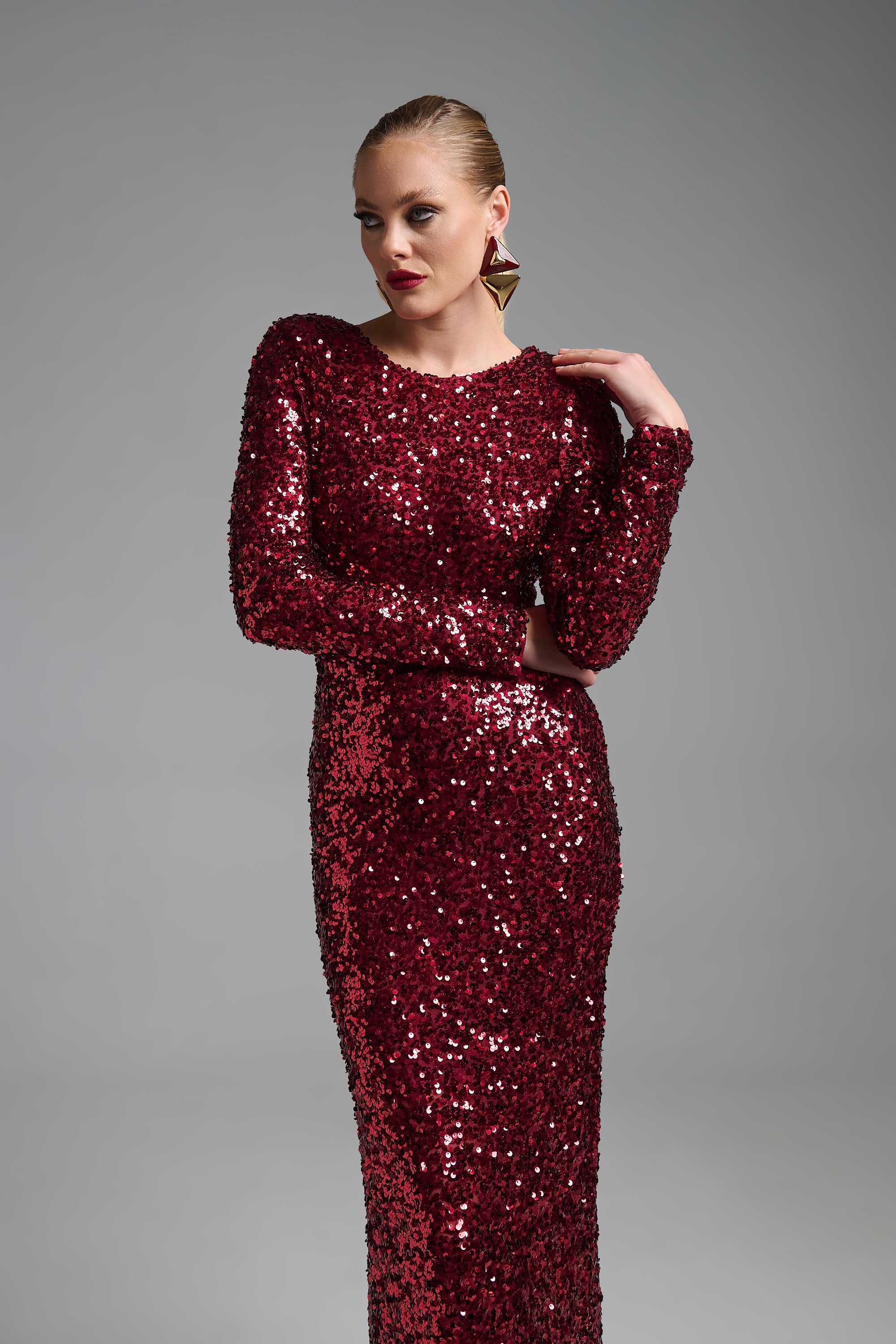 Sequin Maxi Long-Sleeved Dress