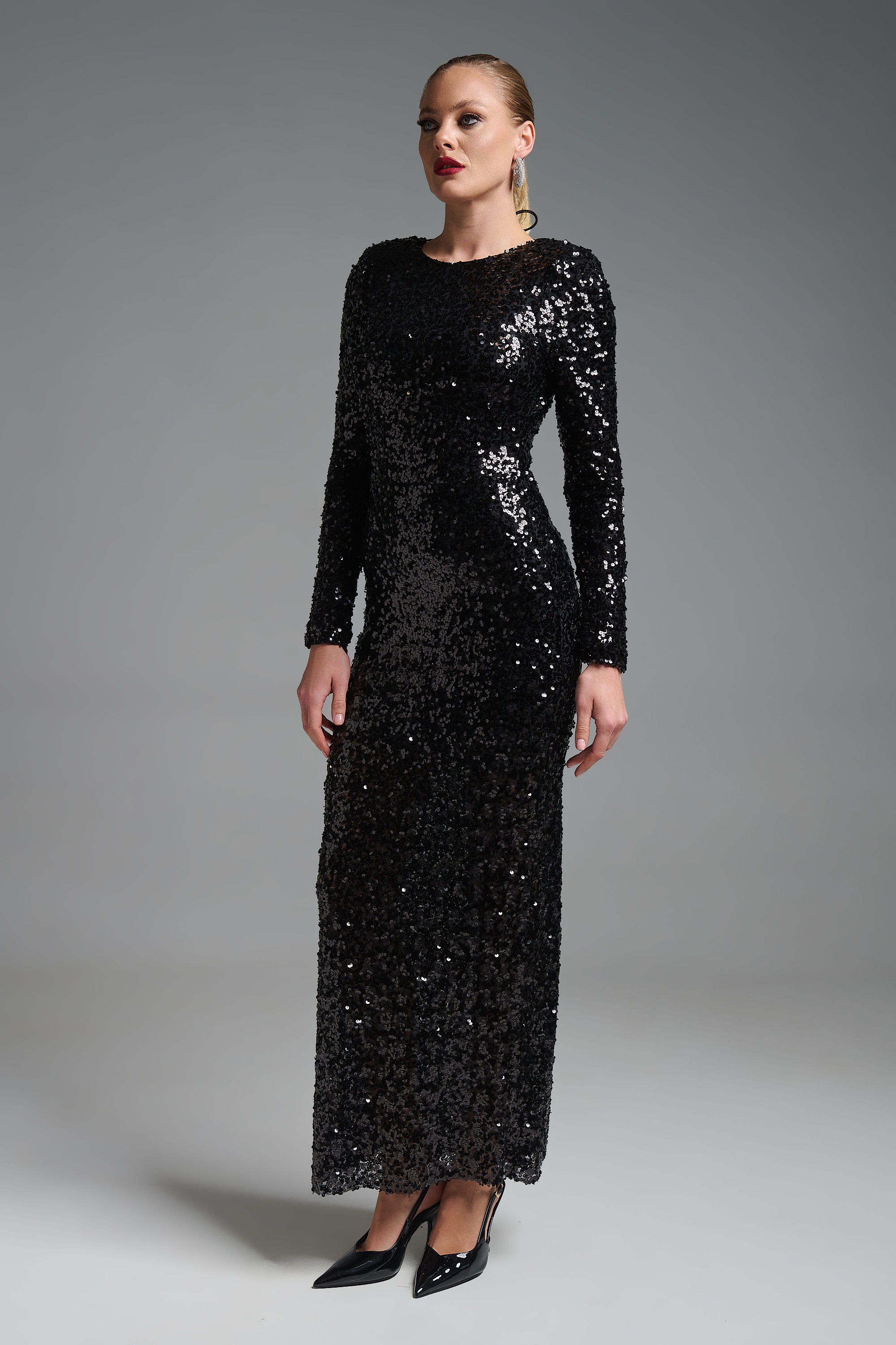 Sequin Maxi Long-Sleeved Dress