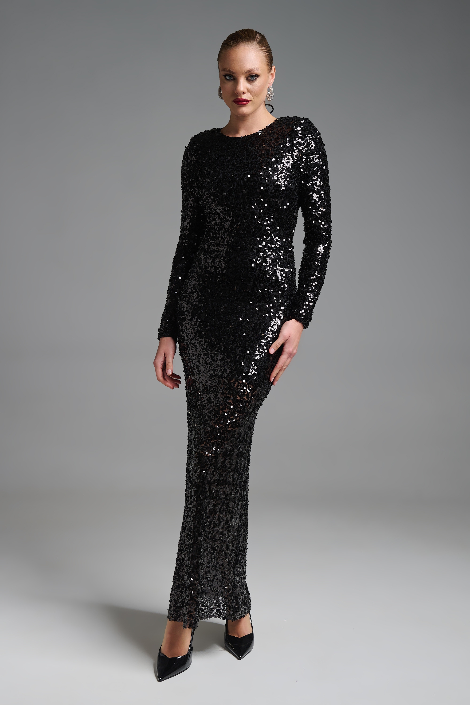 Sequin Maxi Long-Sleeved Dress