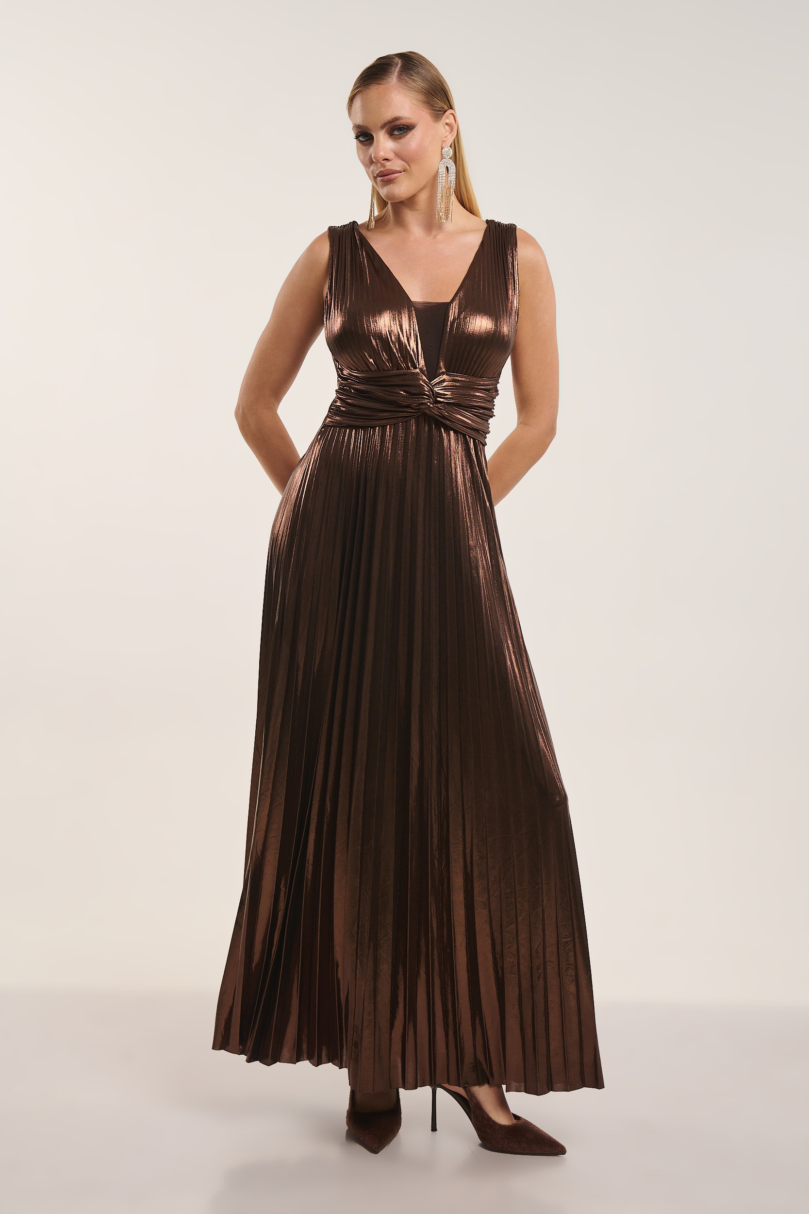 Mermaid Pleated Sleeveless Maxi Dress