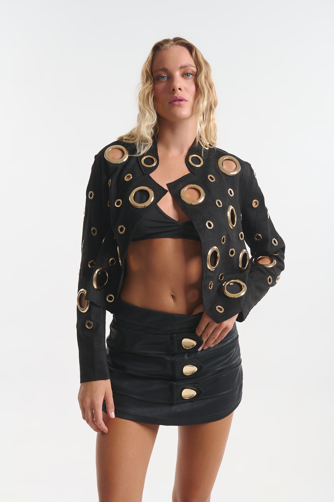 Cropped Jacket with Gold Ring Details