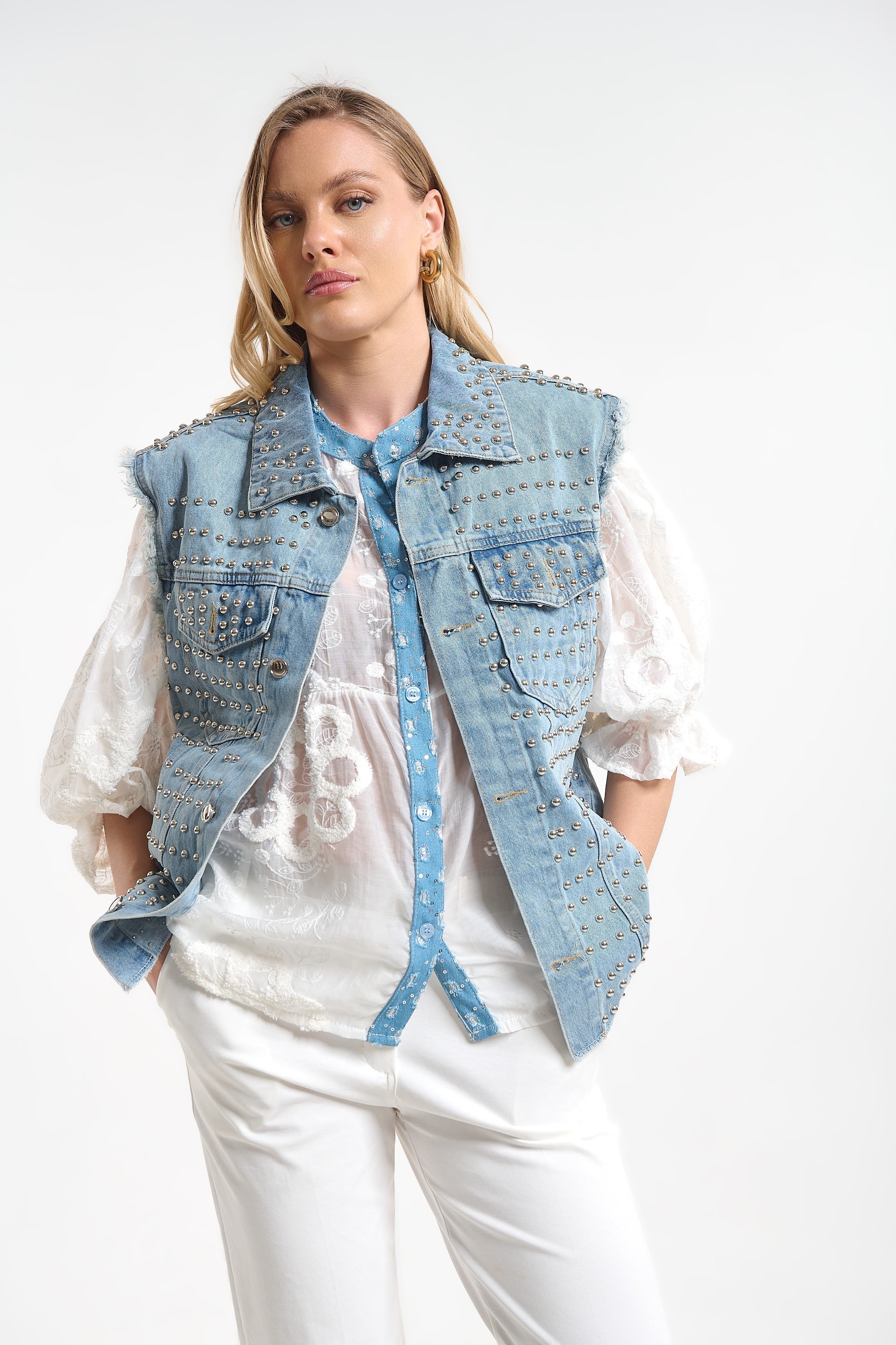 Denim Vest with Studs for Women
