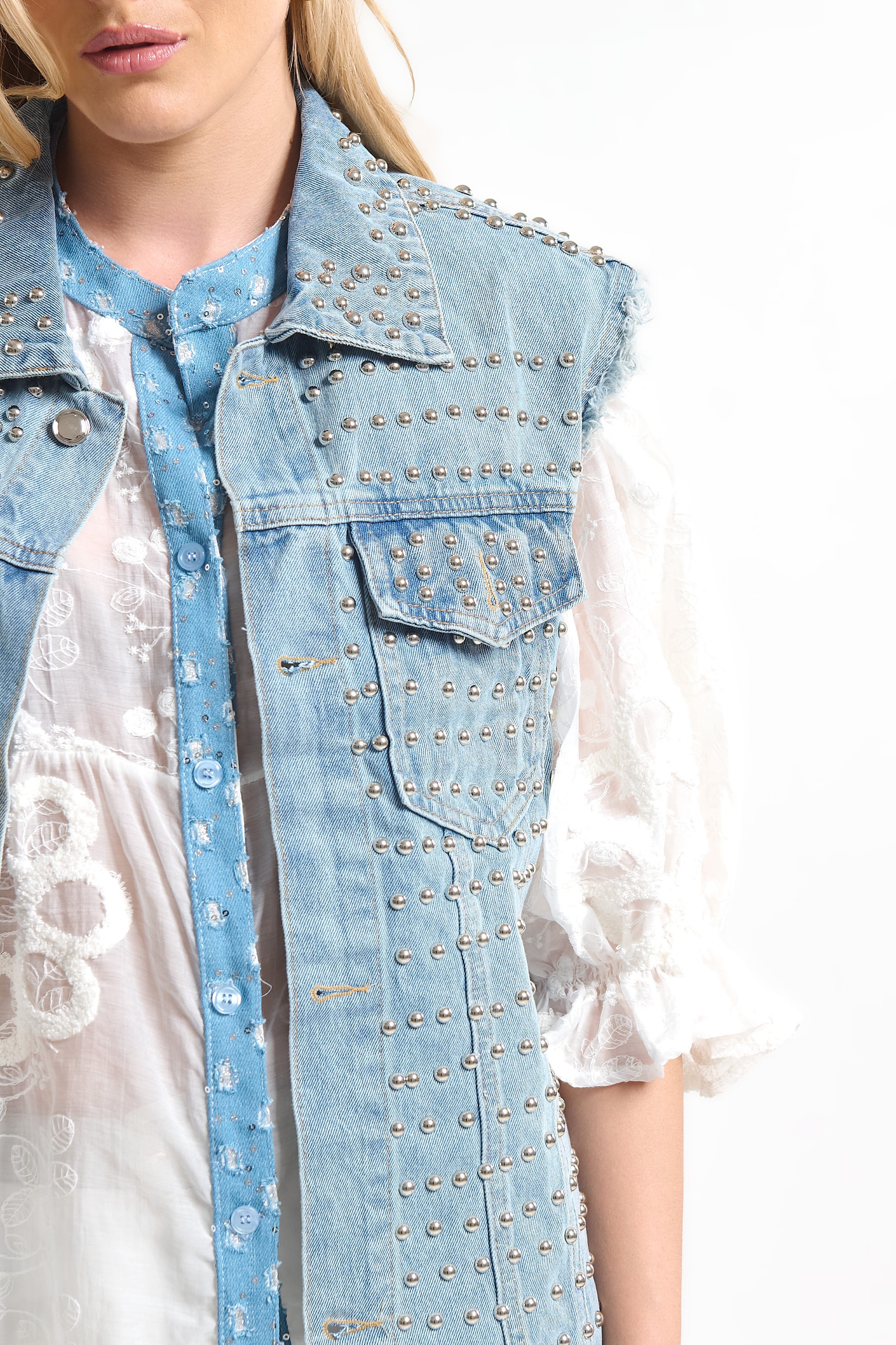 Denim Vest with Studs for Women