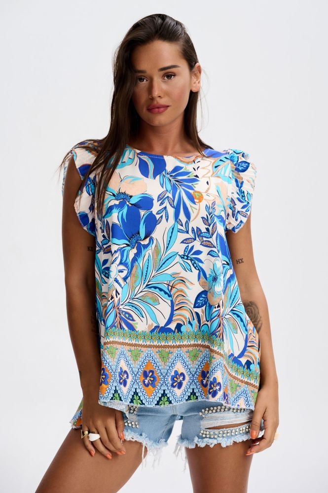 Μπλούζα Με  Λουλούδια & Ρόμβους