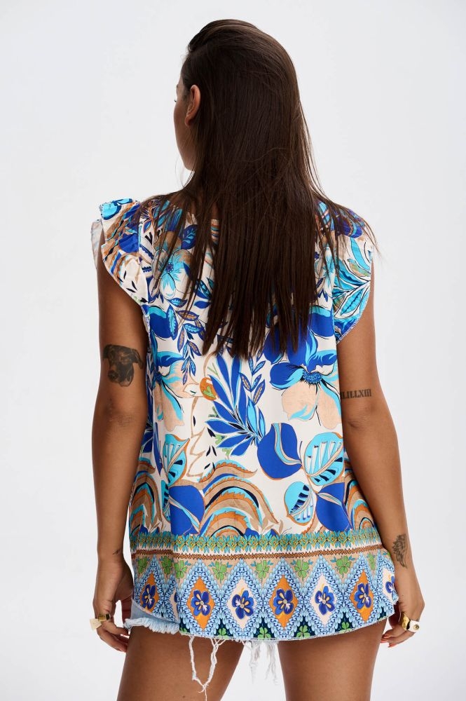 Μπλούζα Με  Λουλούδια & Ρόμβους