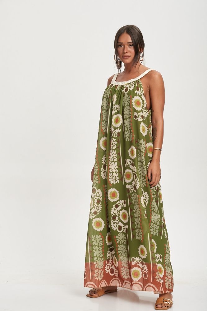 Φόρεμα Maxi με Παρτούς Ώμους