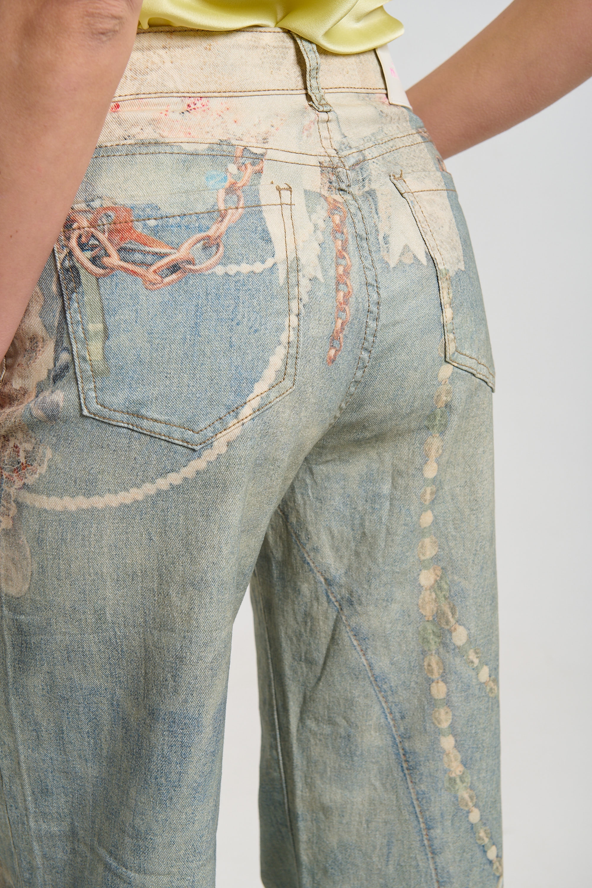 Flared Denim Jeans with Lace Pattern