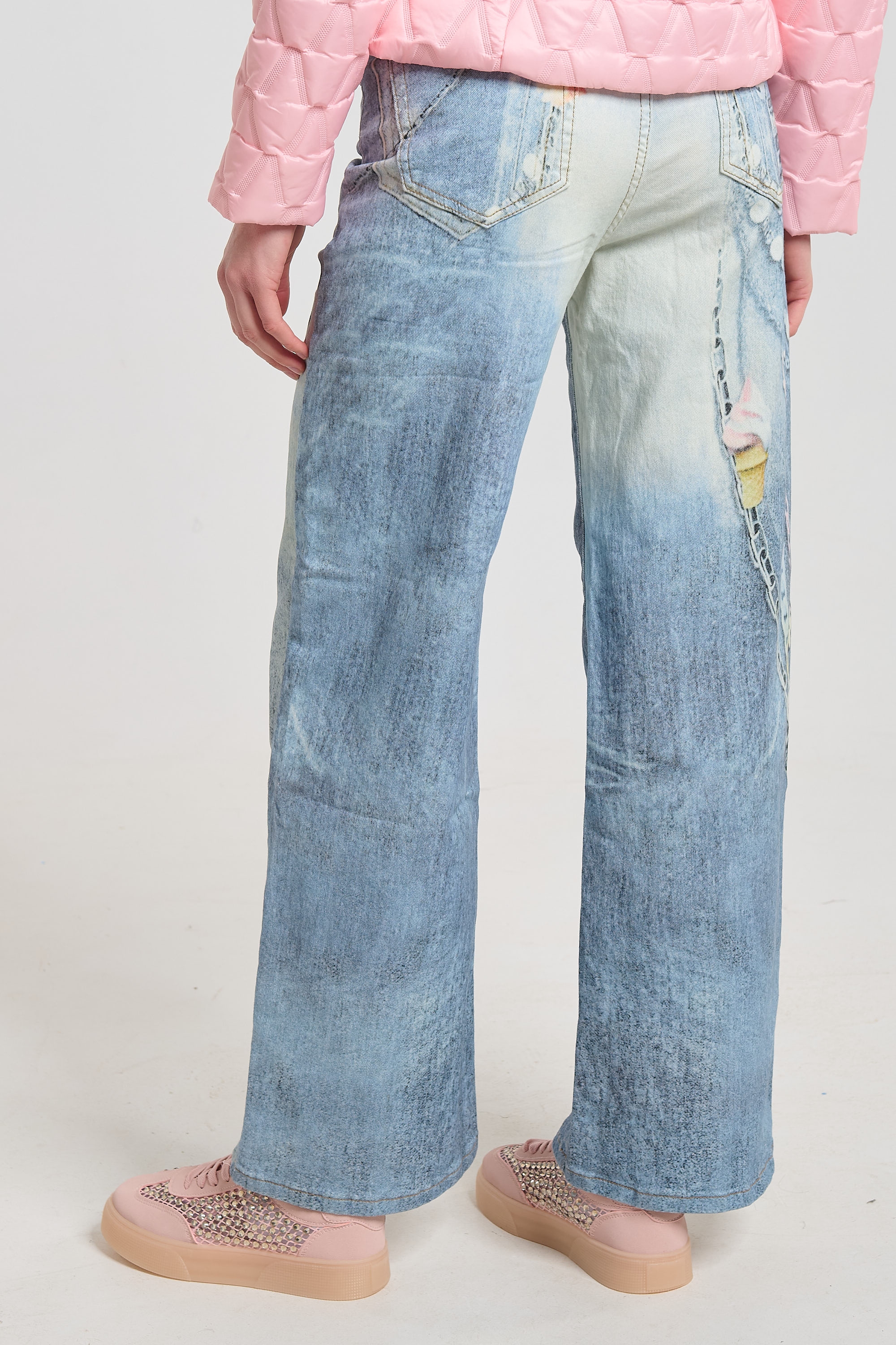 Flared Denim Jeans with Teddy Bear Design