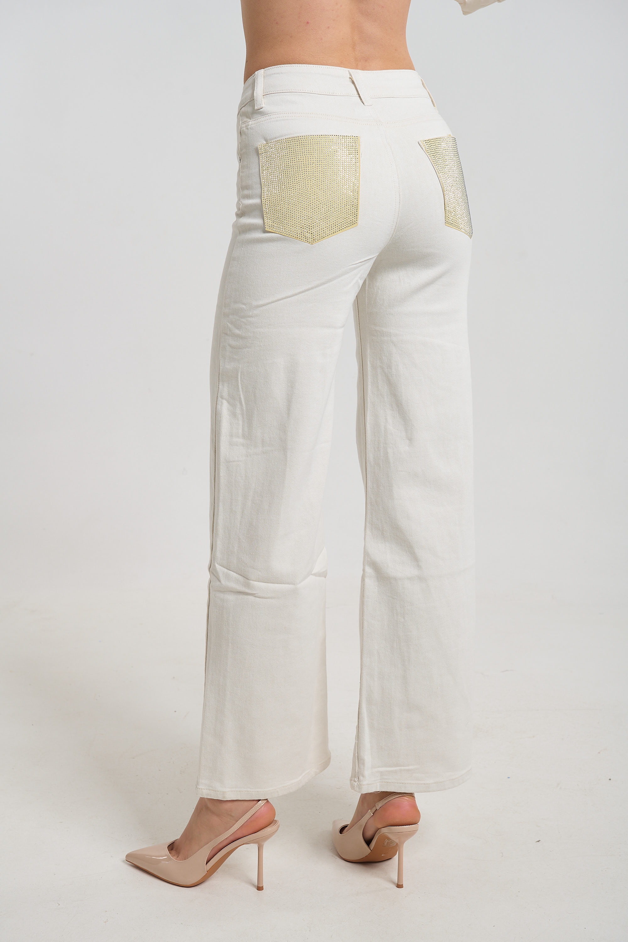 Rhinestone Back Pocket Flared Jeans for Women