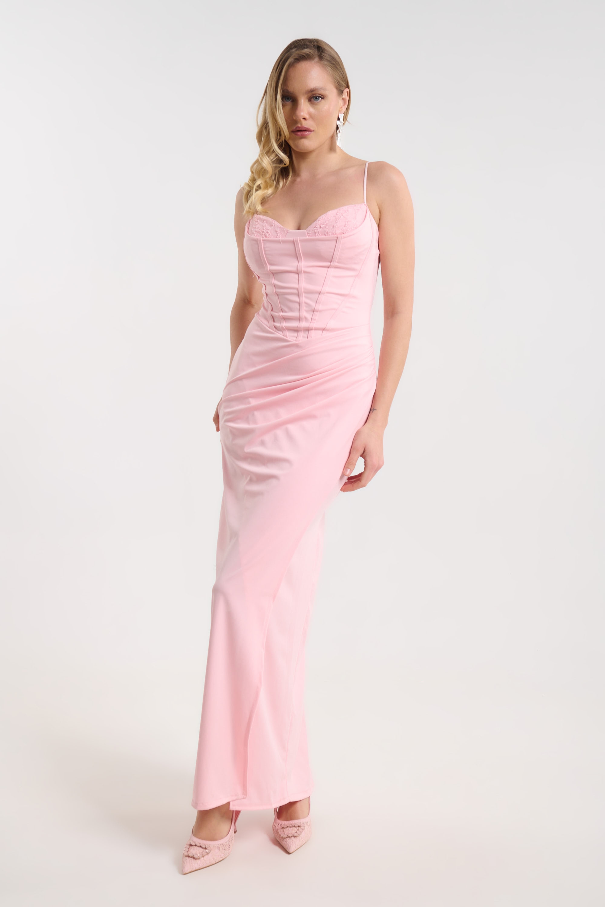 Long Strappy Dress with Lace Draped Detail for Women