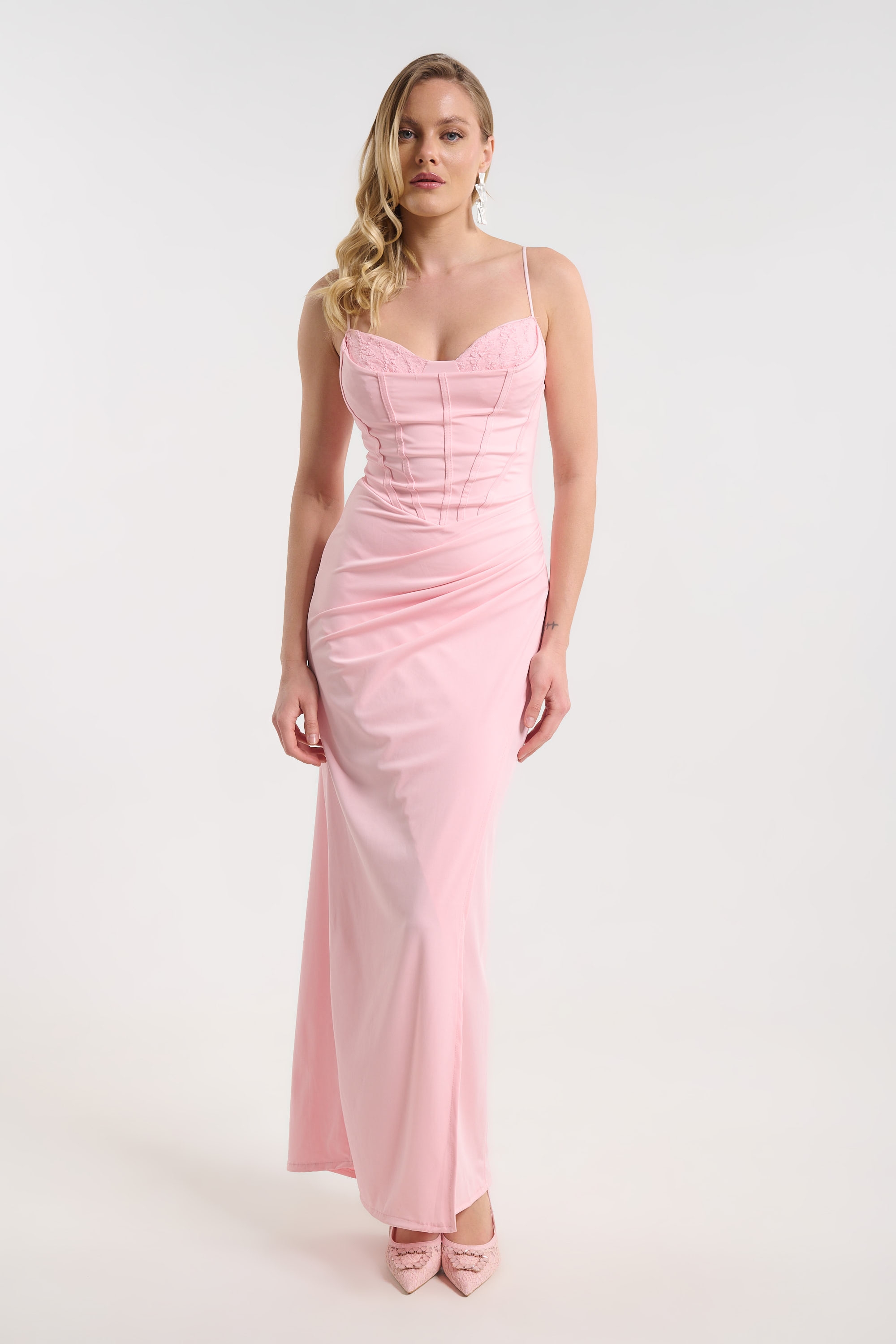 Long Strappy Dress with Lace Draped Detail for Women