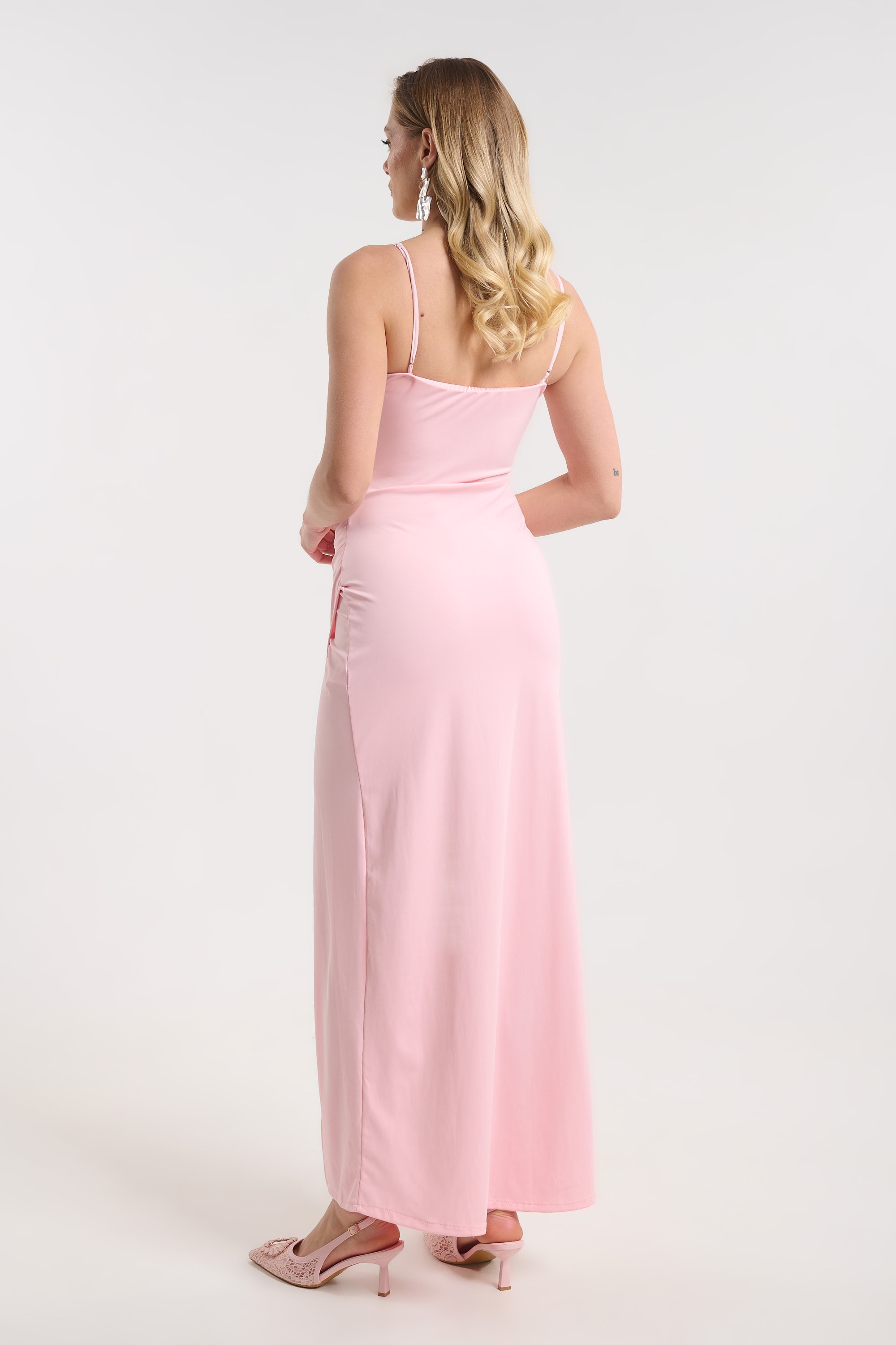 Long Strappy Dress with Lace Draped Detail for Women