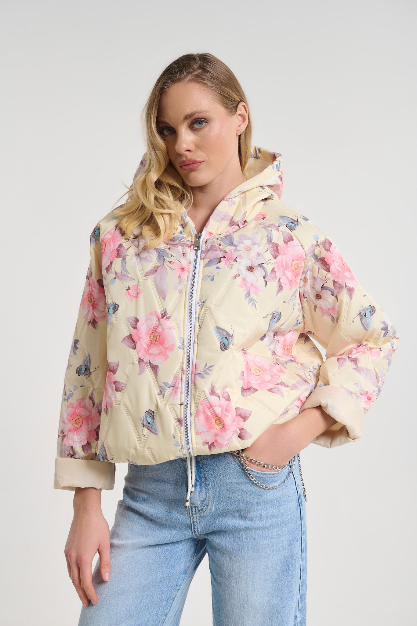 Floral Print Hooded Jacket