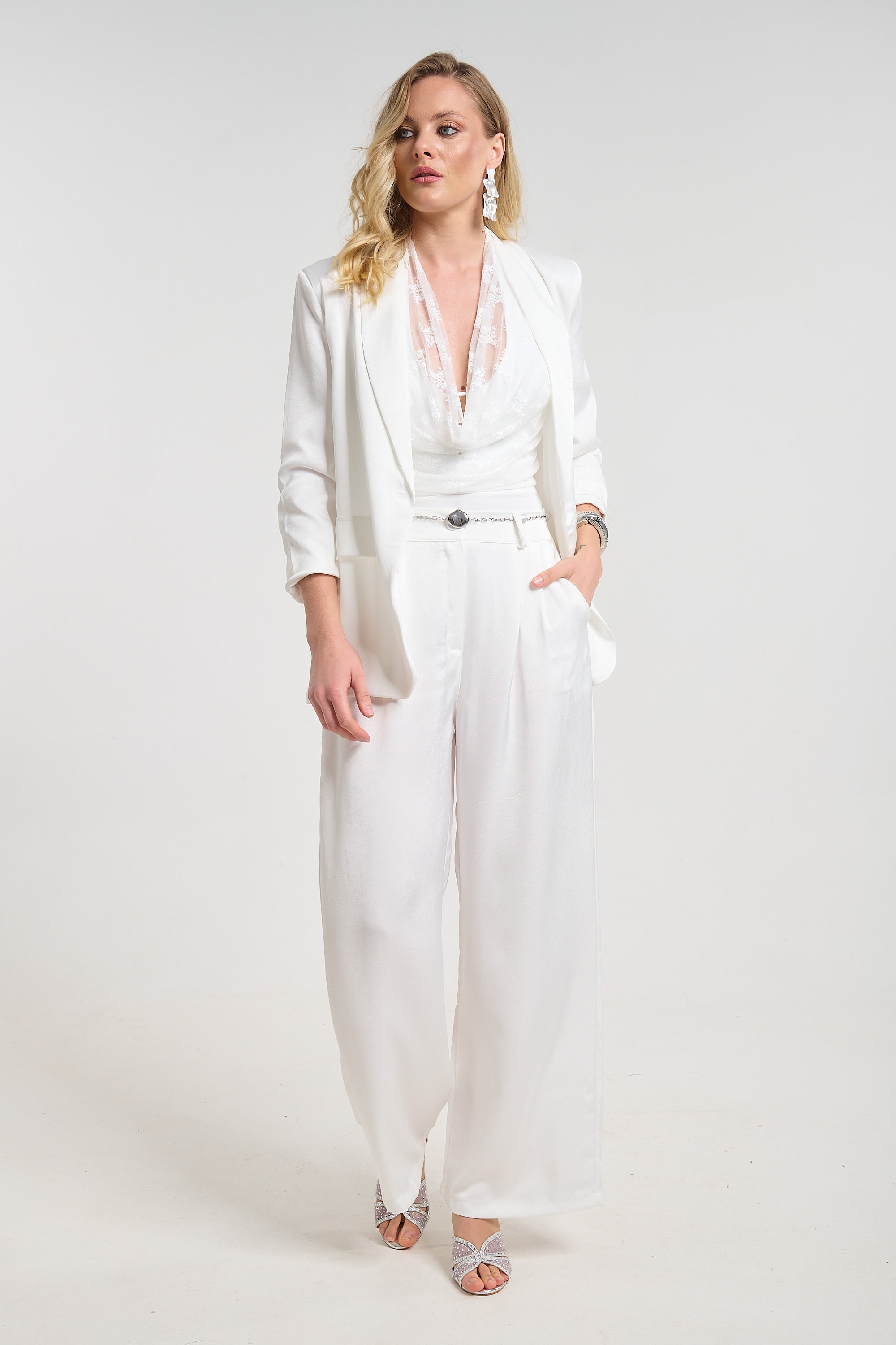 Elegant Satin Blazer and Wide-Leg Pants Co-Ord Set