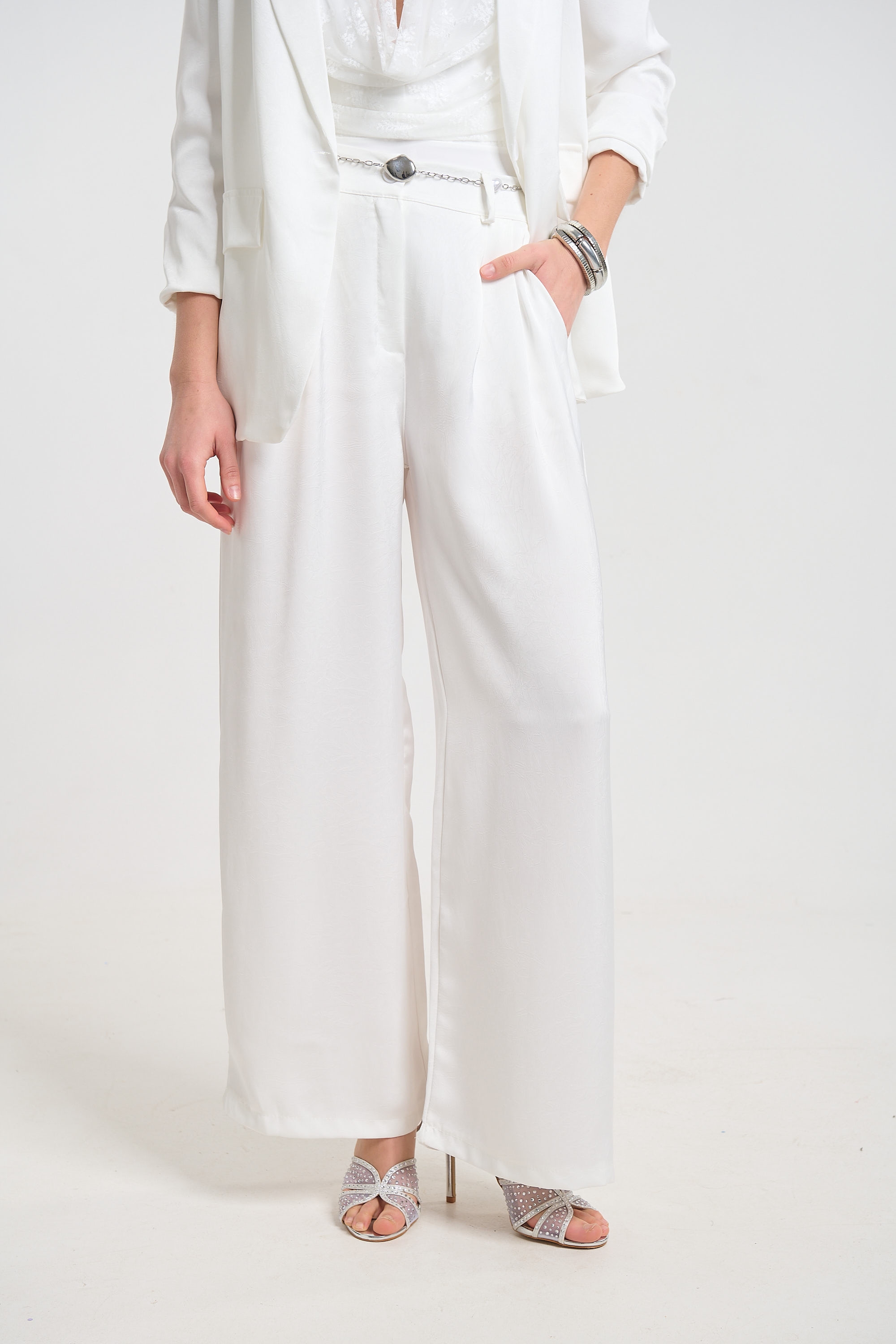 Elegant Satin Blazer and Wide-Leg Pants Co-Ord Set