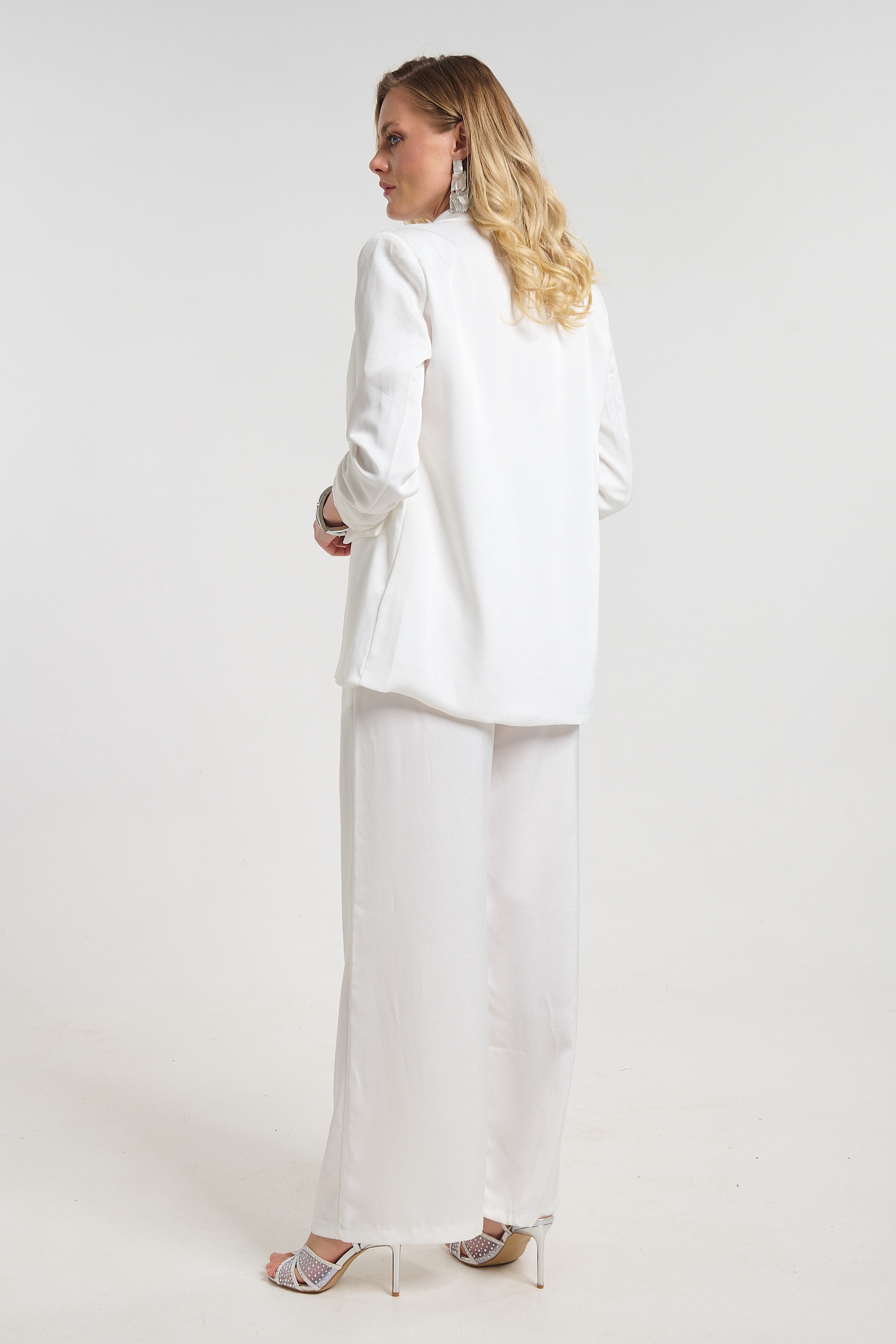 Elegant Satin Blazer and Wide-Leg Pants Co-Ord Set