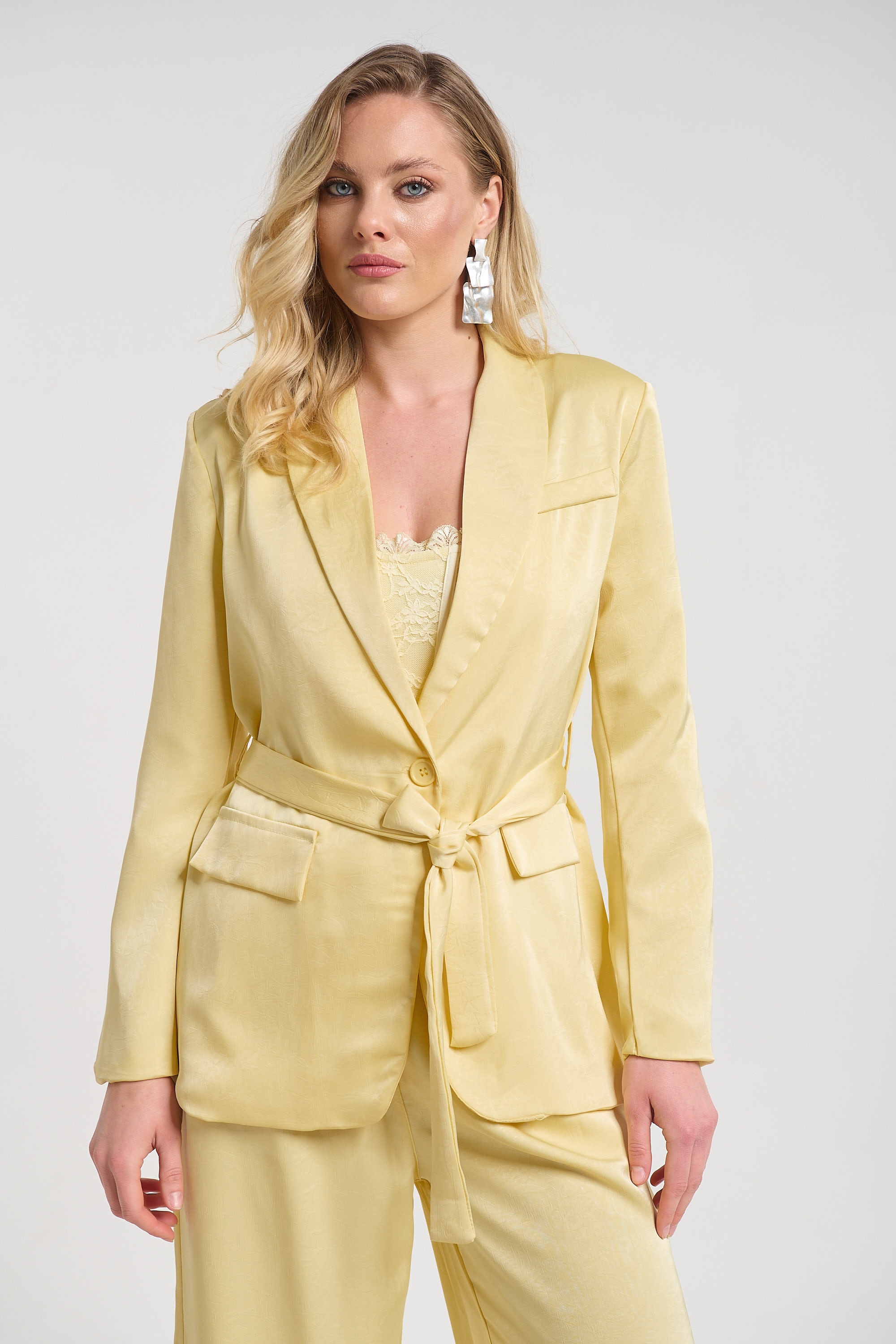 Elegant Satin Blazer and Wide-Leg Pants Co-Ord Set