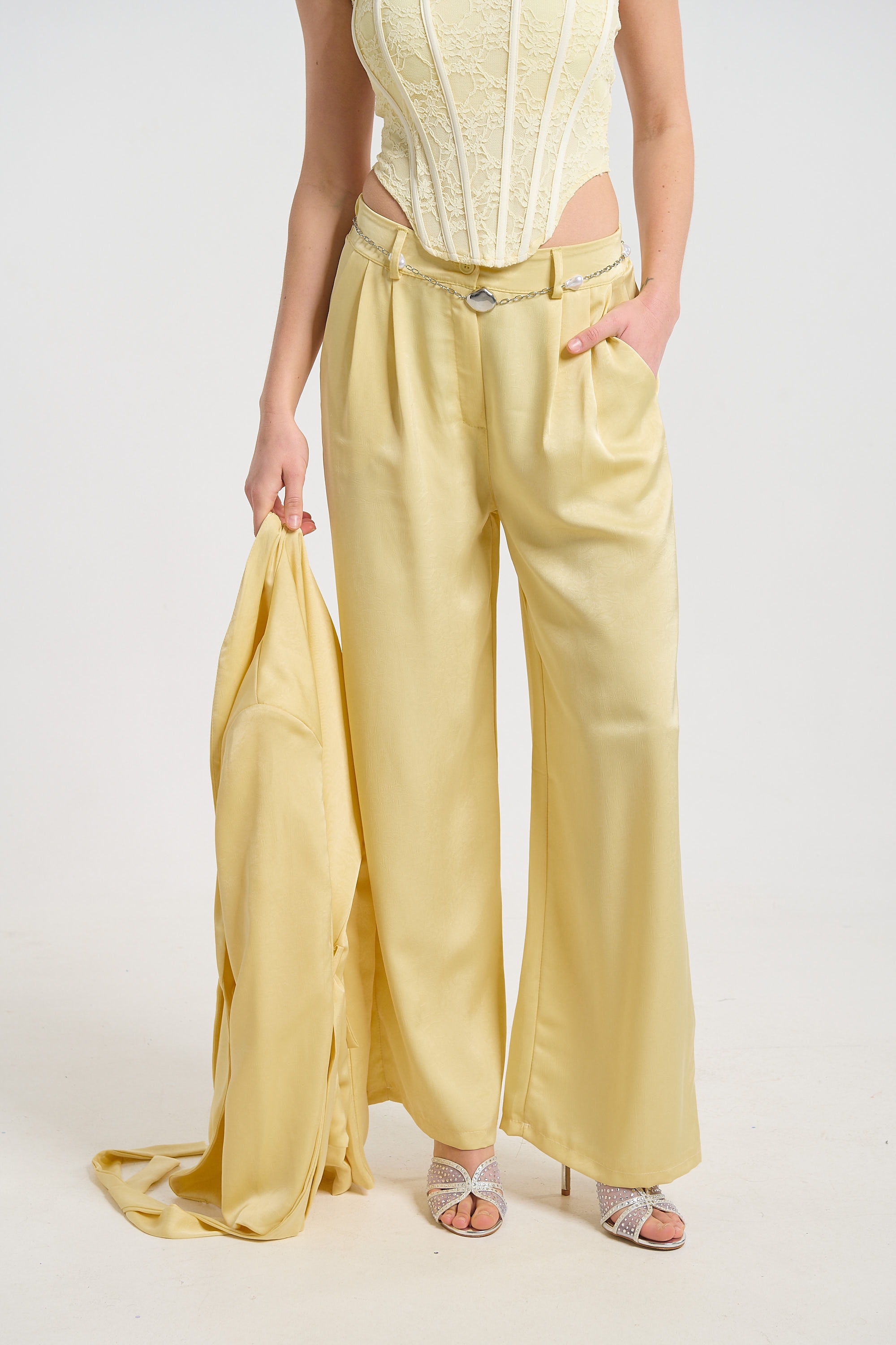 Elegant Satin Blazer and Wide-Leg Pants Co-Ord Set