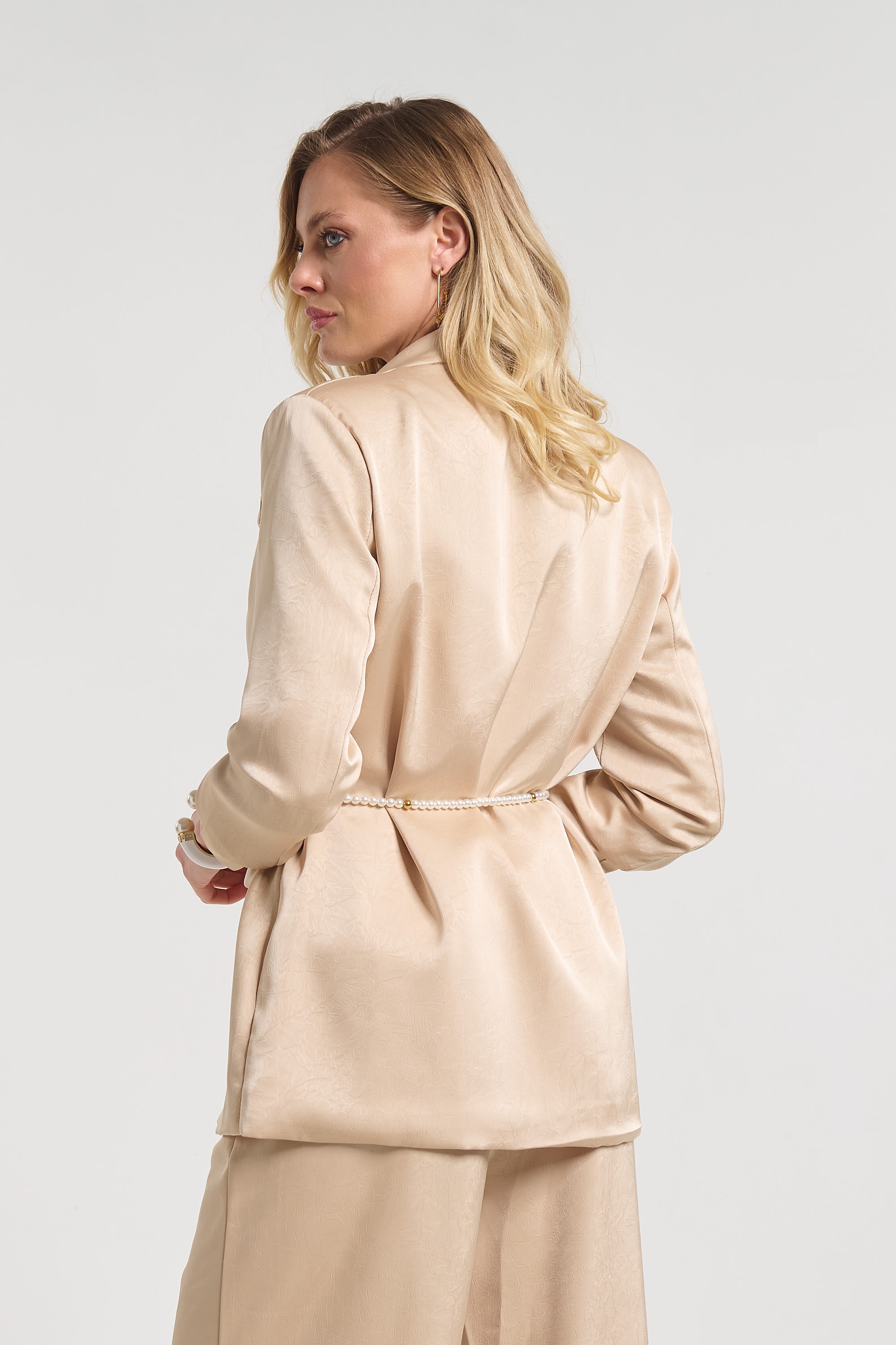 Elegant Satin Blazer and Wide-Leg Pants Co-Ord Set